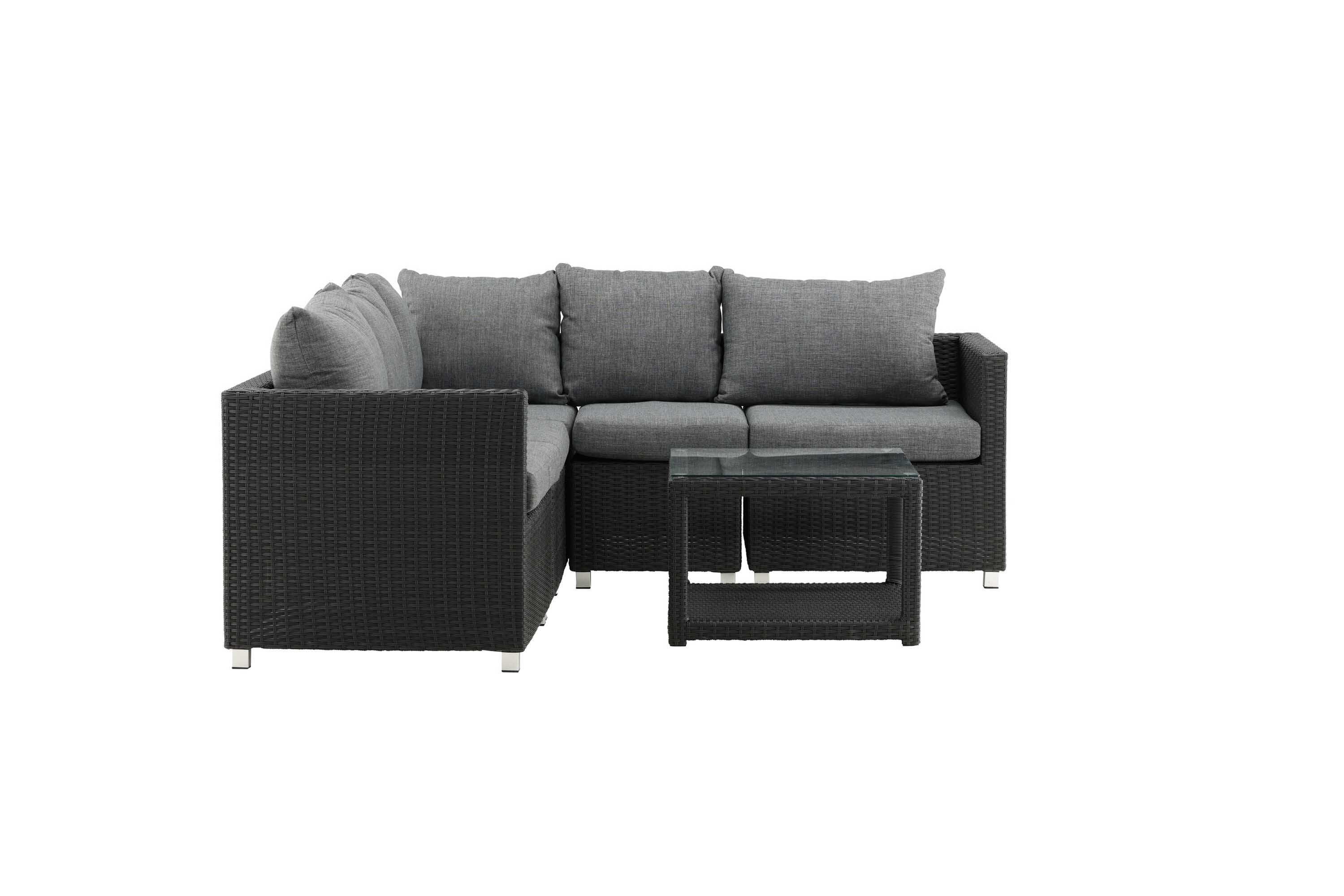 Venture Design Vamos soffgrupp Svart med grå dyna 3 hörn, 2 mitt & bord 65x65 cm