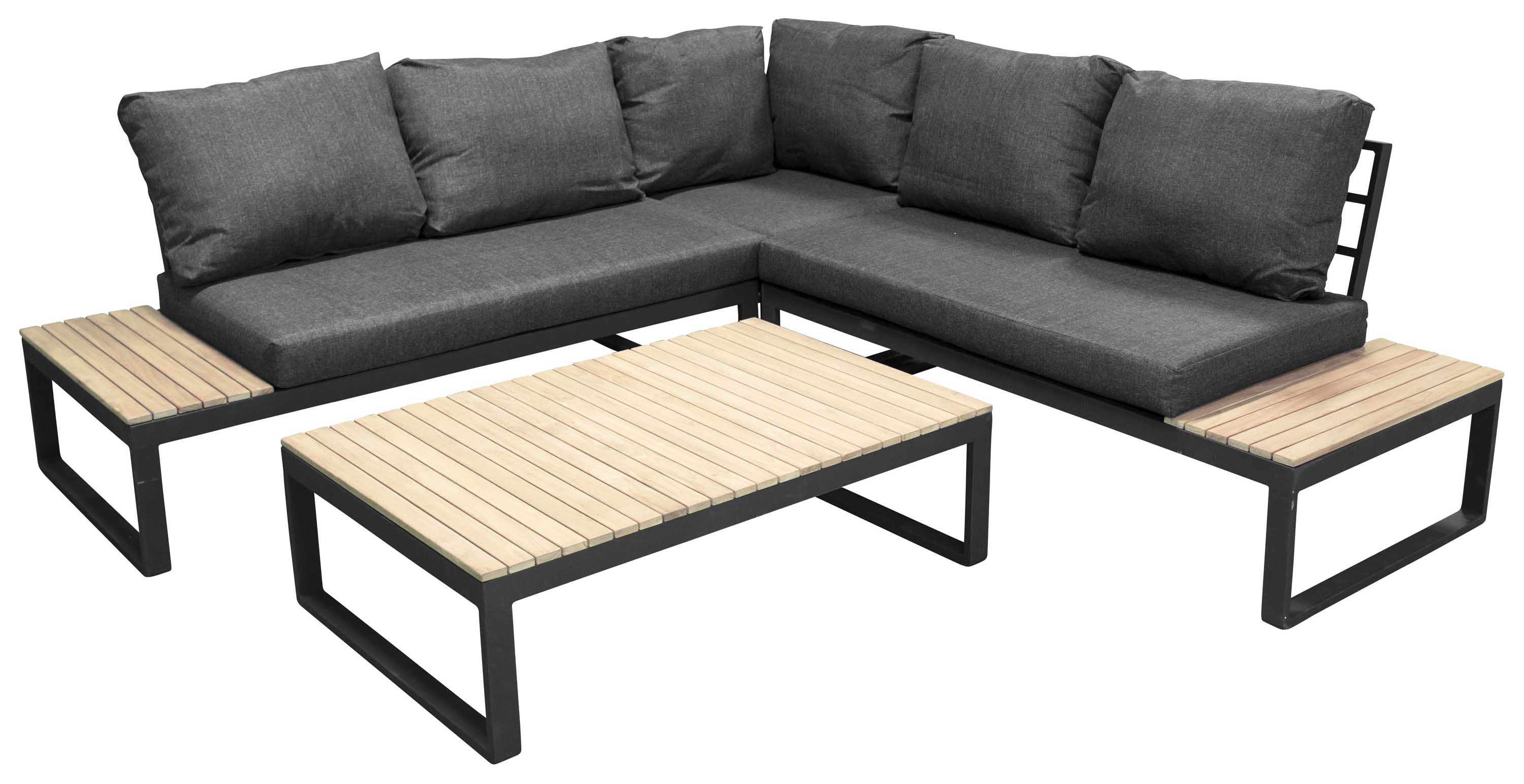 Venture Design Panama soffgrupp Svart med grå dynor 2st 2-sitsavslut, hörn & bord 112x73 cm