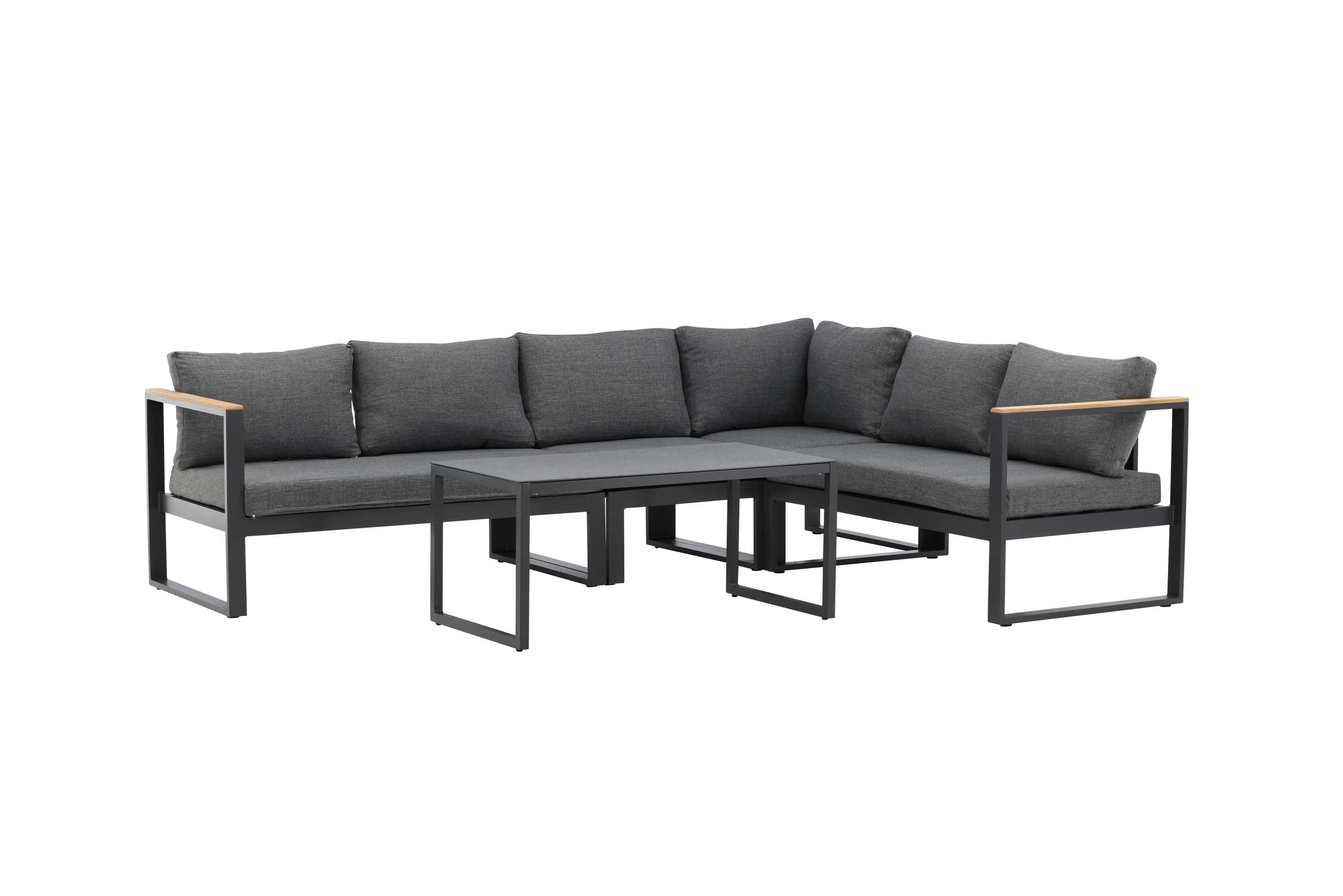 Venture Design Texas soffgrupp Svart med grå dynor 2st 2-sitsavslut, hörn, mitt & bord 110x60 cm