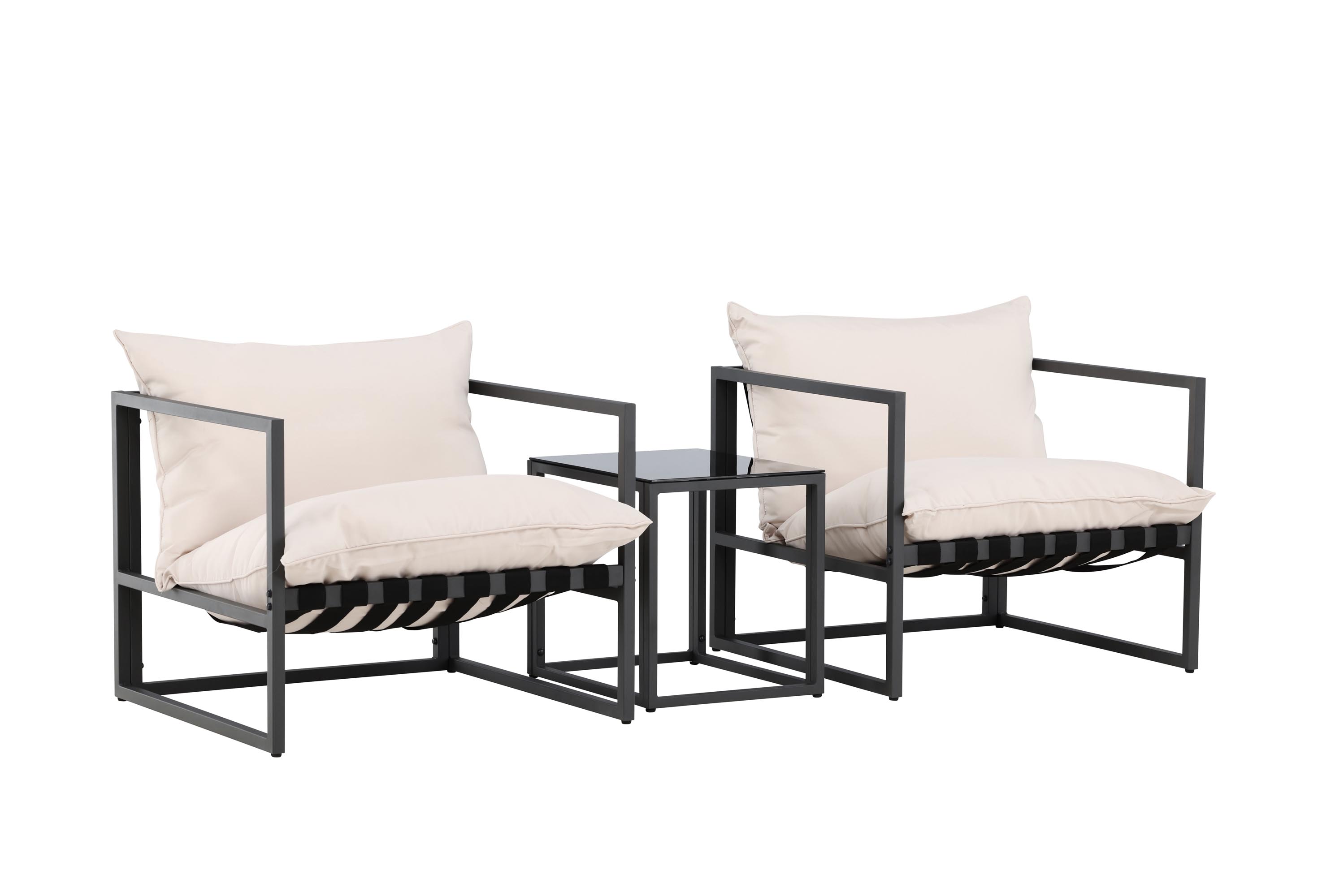 Venture Design Messina cafégrupp Svart med beige dyna 2 fåtöljer & bord 50 x 40 cm