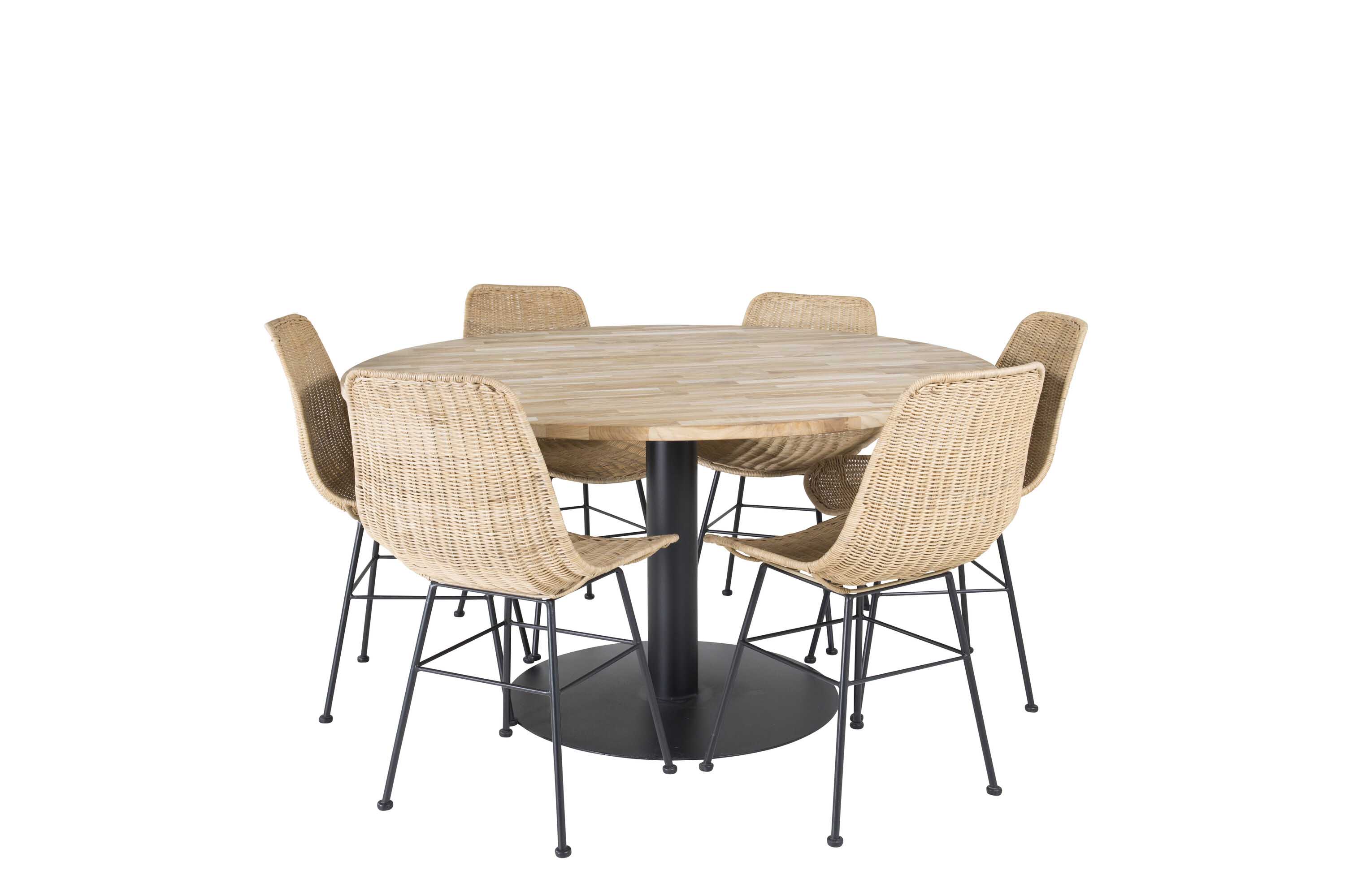 Venture Design Cirebon & Bali matgrupp Natur/svart 6 st stolar & bord 140 cm