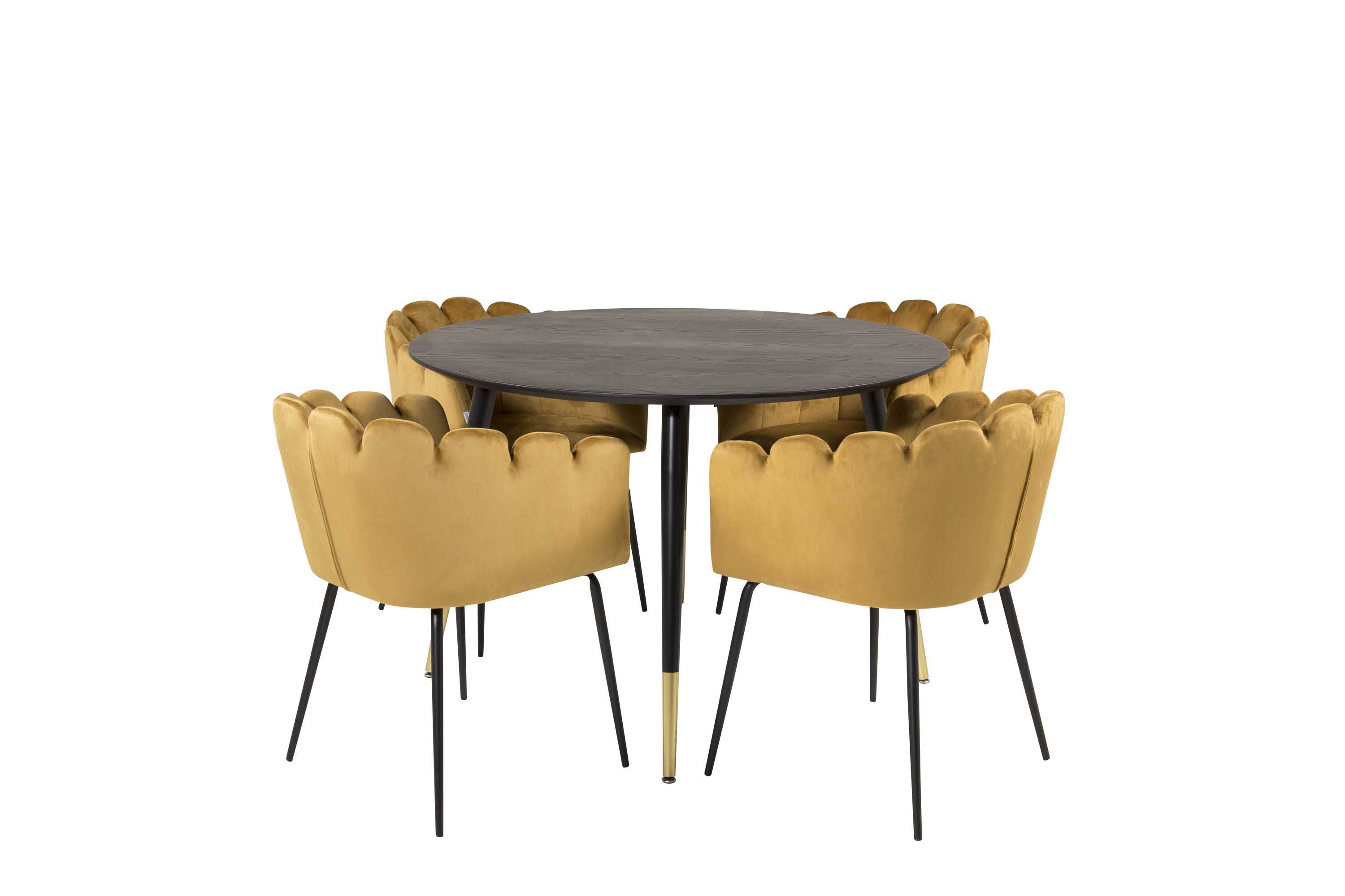 Venture Design Dipp & Limhamn matgrupp Svart/gul 4 st stolar & bord 115 cm