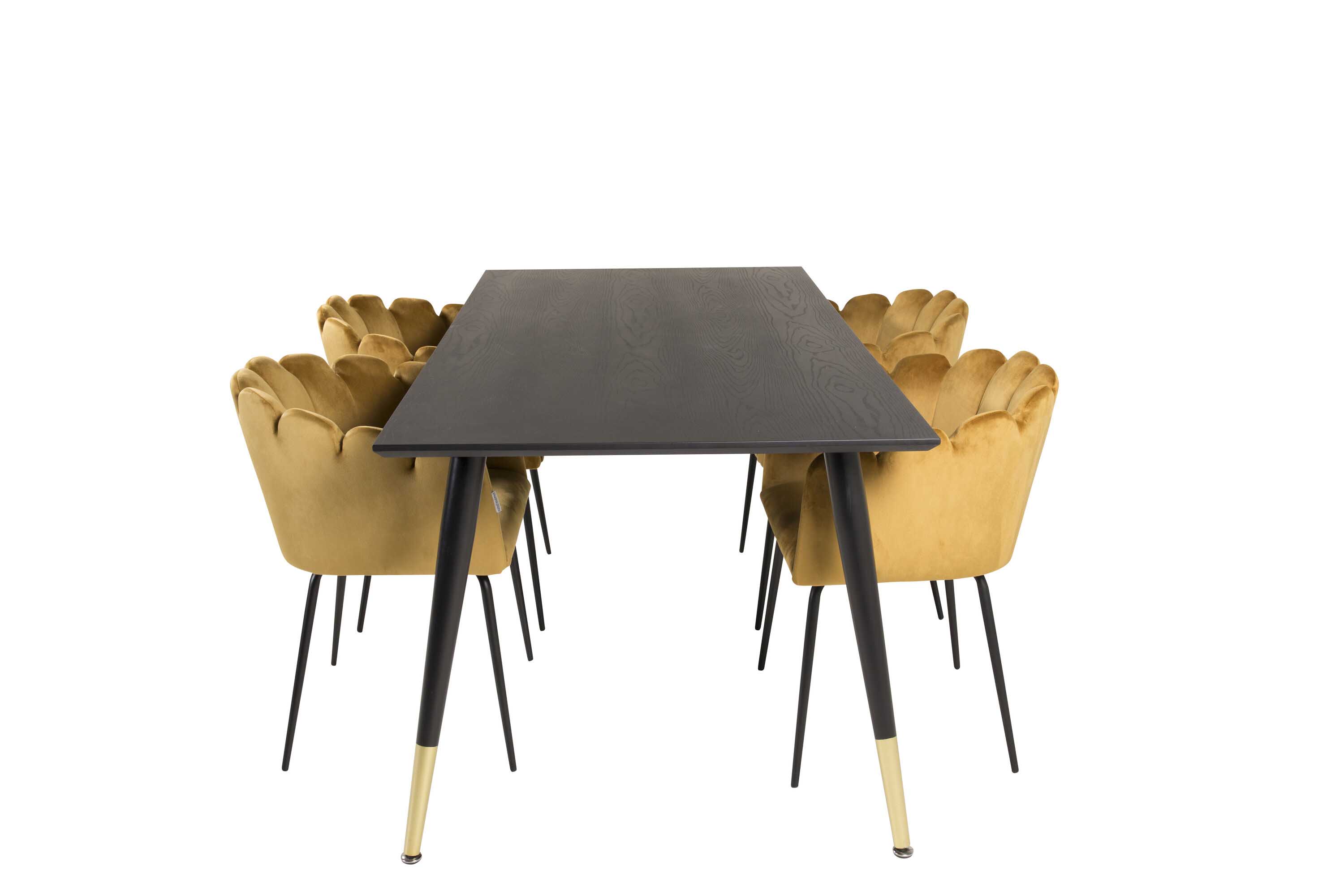 Venture Design Dipp & Limhamn matgrupp Svart/gul 4 st stolar & bord 180 x 90 cm