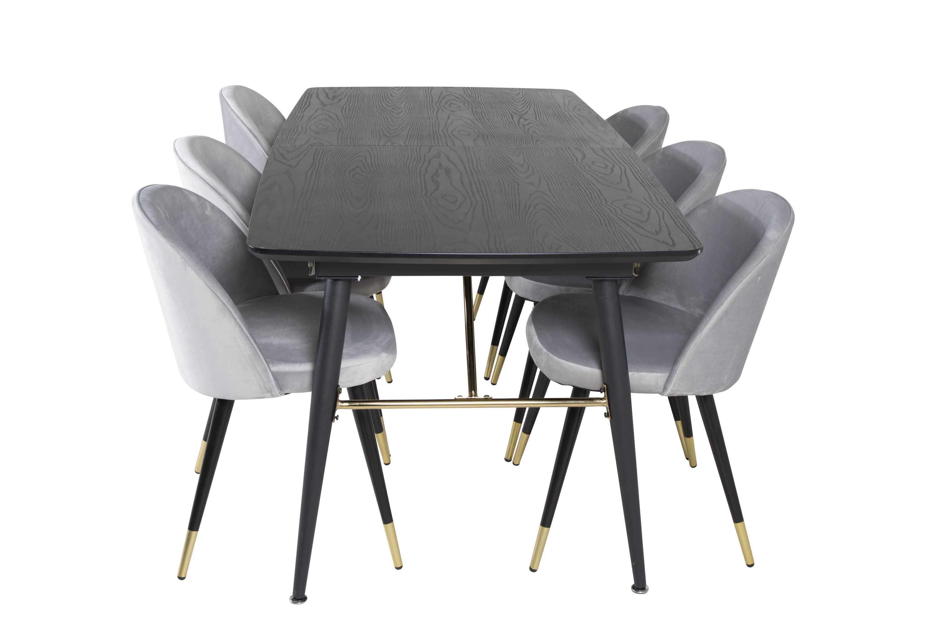 Venture Design Black Veneer & Velvet matgrupp Svart/svart 6 st stolar & bord 180 x 85 cm
