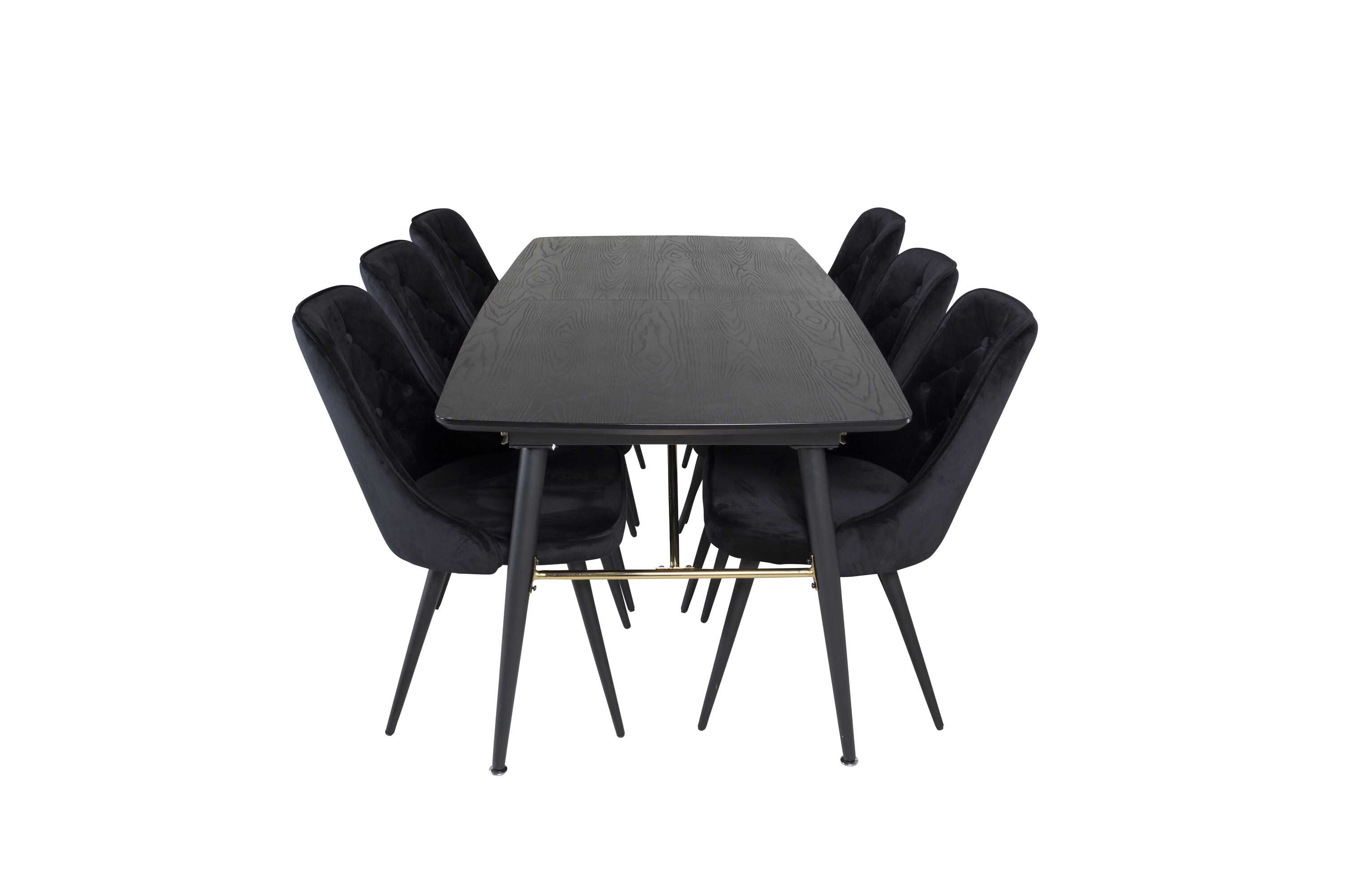 Venture Design Black Veneer & Velvet matgrupp Svart/svart 6 st stolar & bord 180 x 85 cm