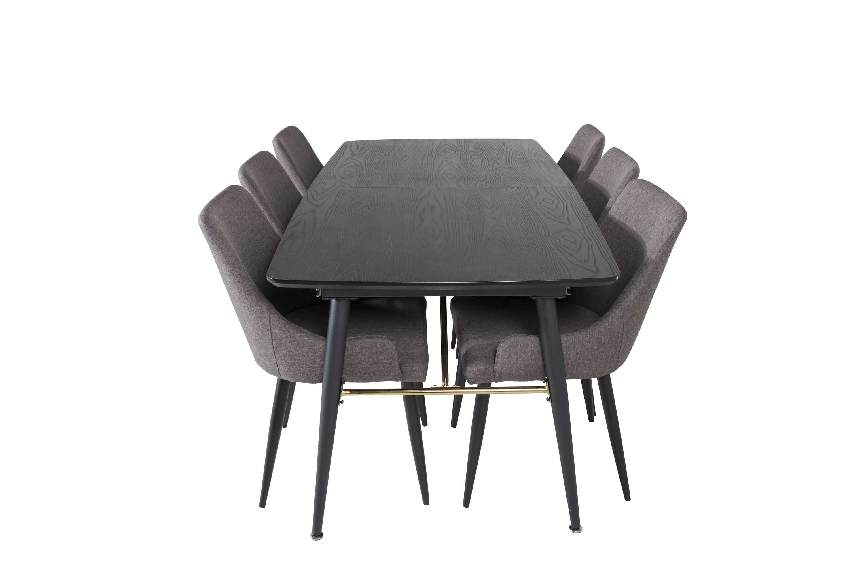 Venture Design Black Veneer & Plaza matgrupp Svart/grå 6 st stolar & bord 180 x 85 cm