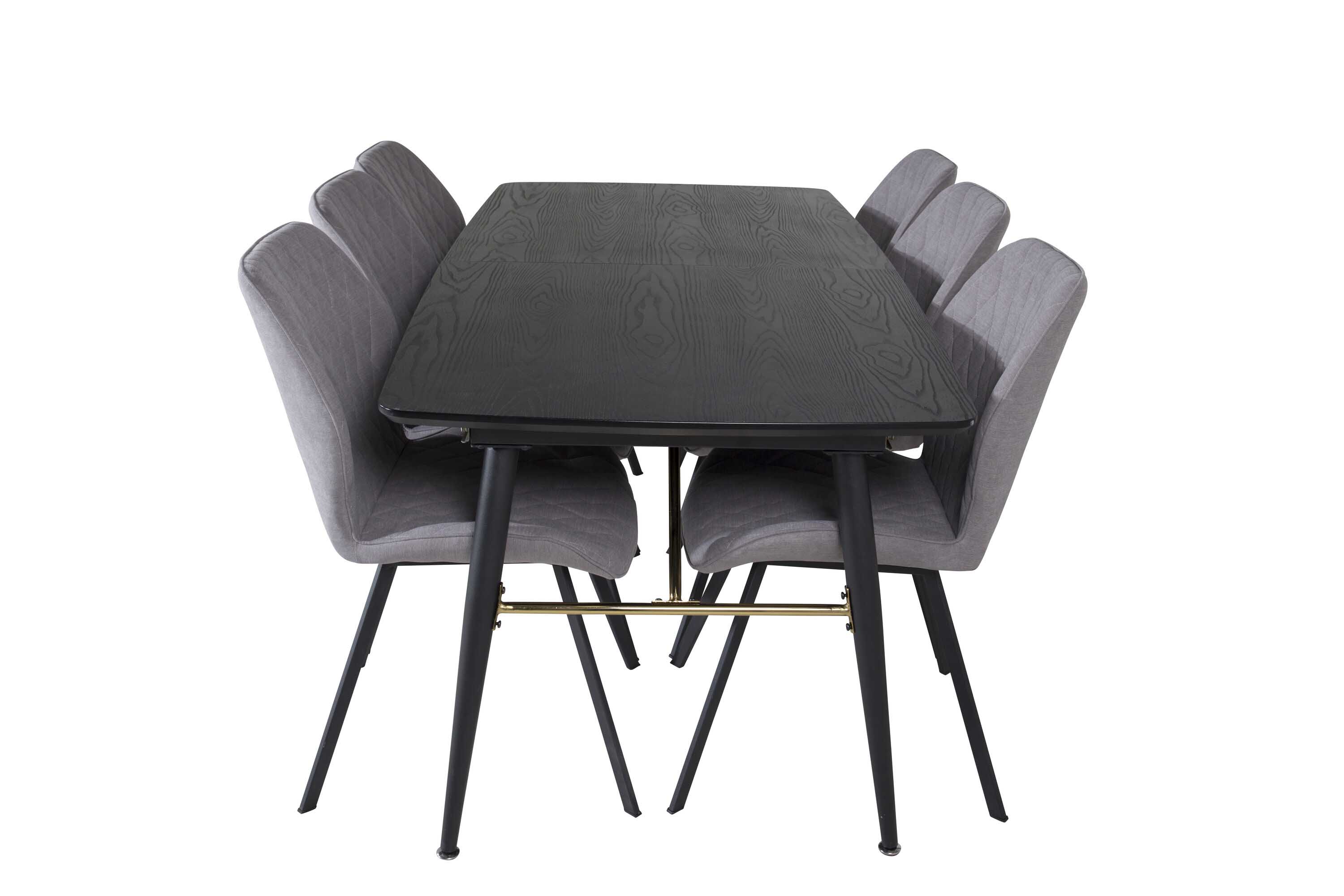 Venture Design Black Veneer & Gemma matgrupp Svart/grå 6 st stolar & bord 180 x 85 cm