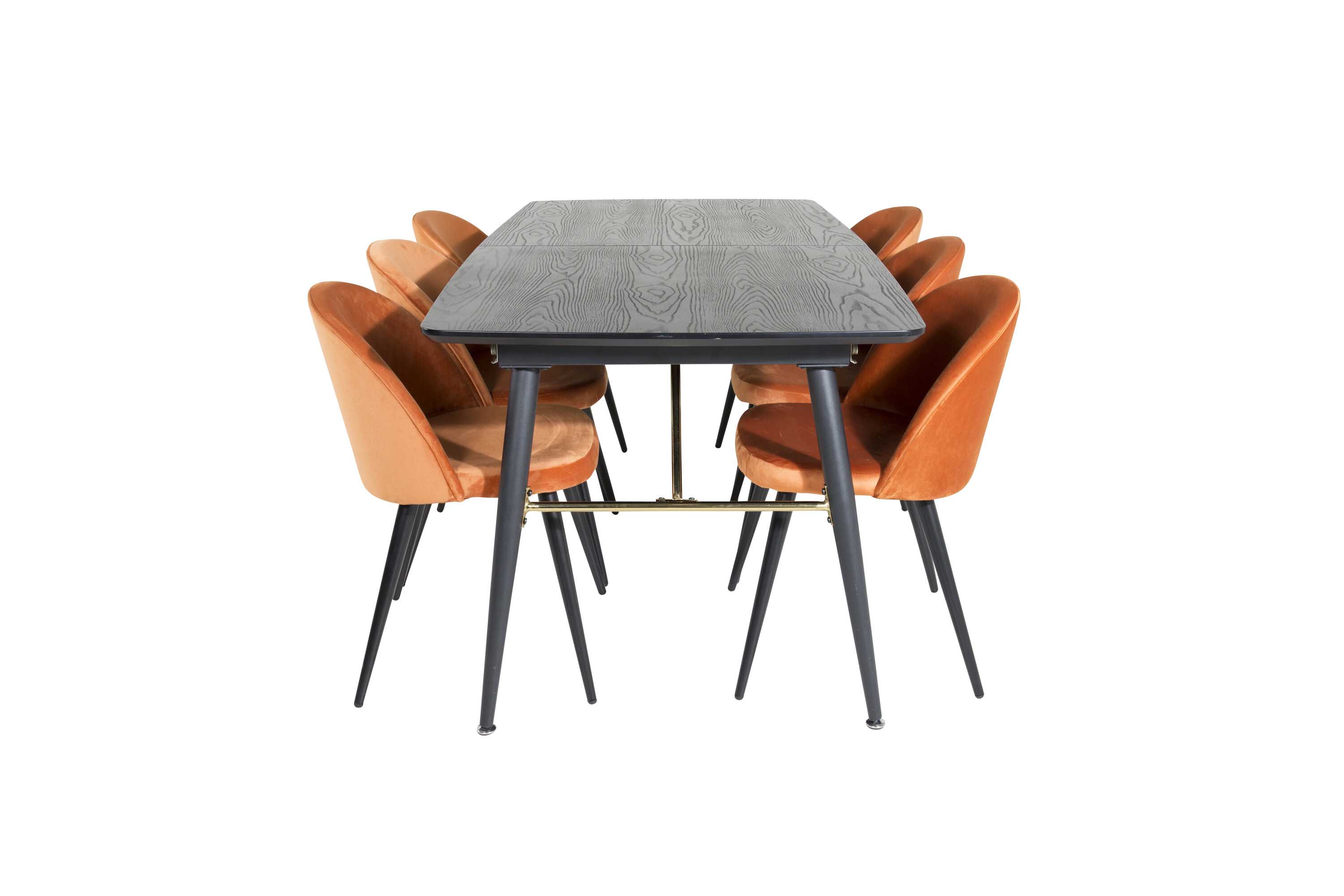 Venture Design Black Veneer & Velvet matgrupp Svart/orange 6 st stolar & bord 180 x 85 cm