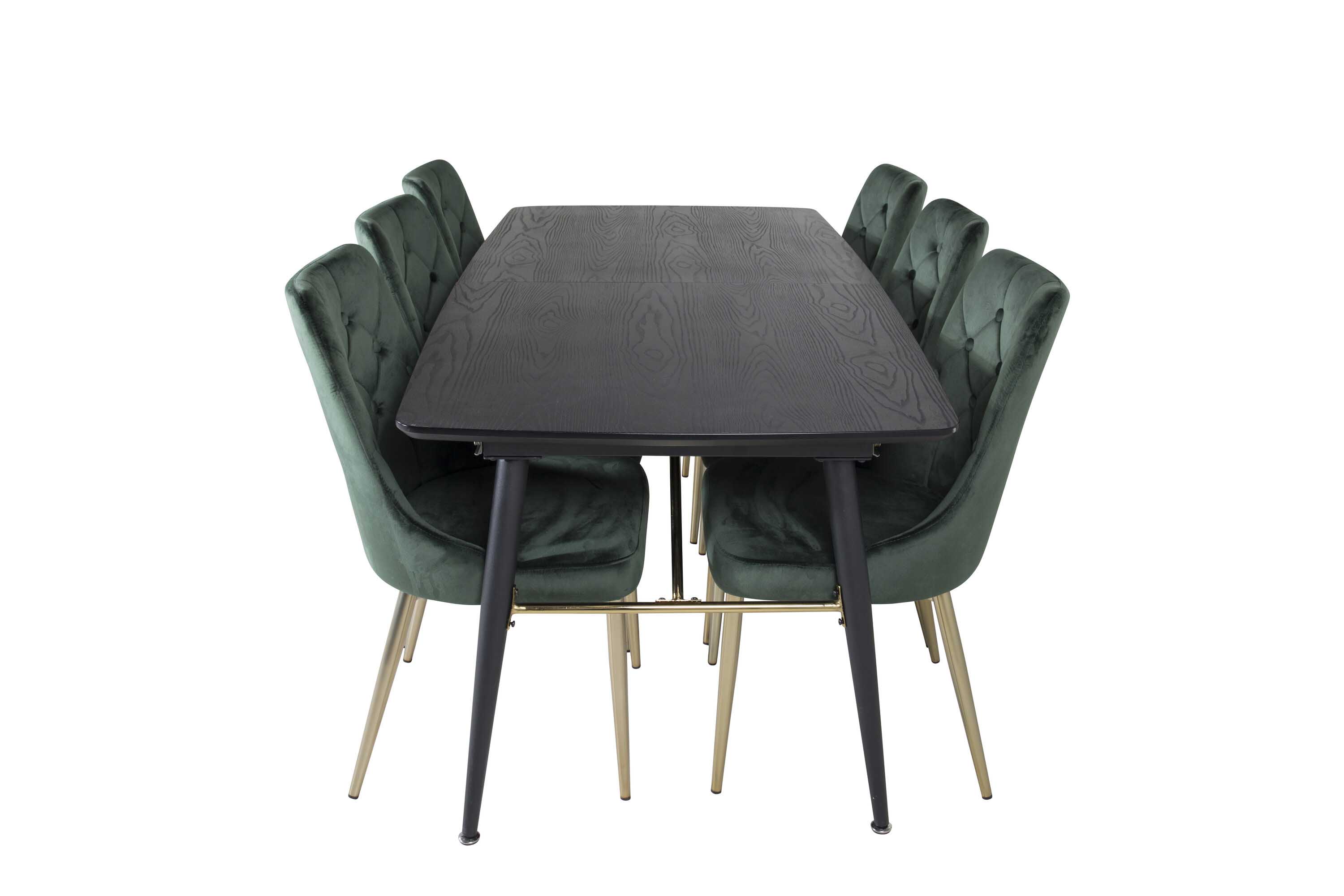 Venture Design Black Veneer & Velvet matgrupp Svart/grön 6 st stolar & bord 180 x 85 cm