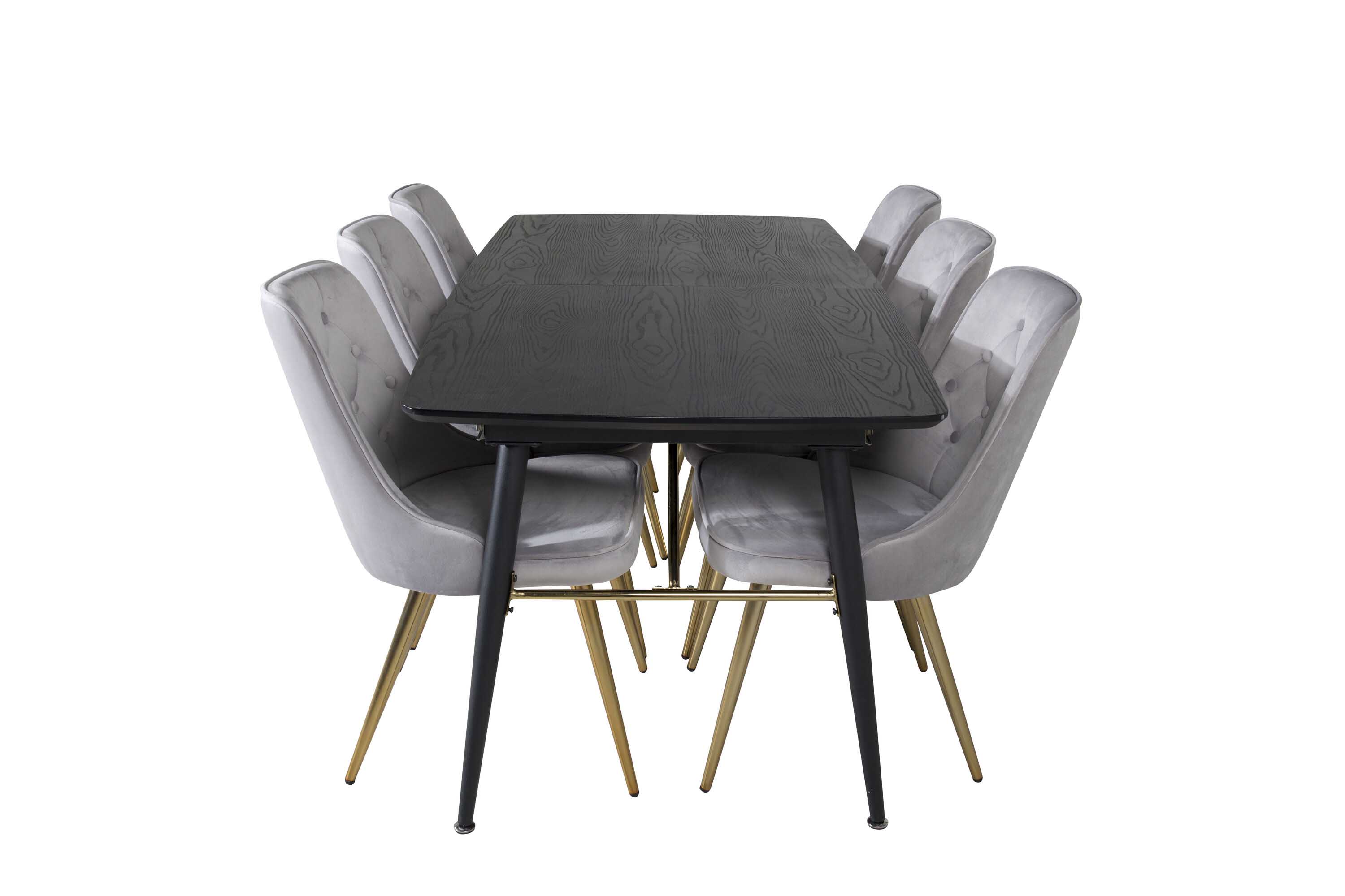 Venture Design Black Veneer & Velvet matgrupp Svart/svart 6 st stolar & bord 180 x 85 cm
