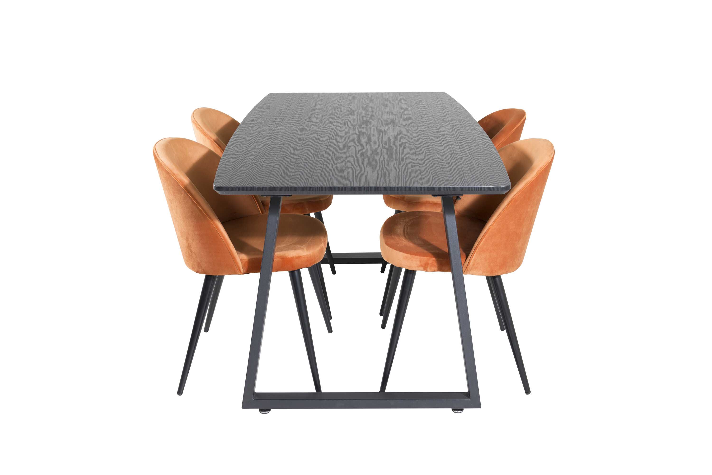 Venture Design Inca & Velvet matgrupp Svart/orange 4 st stolar & bord 160 x 85 cm