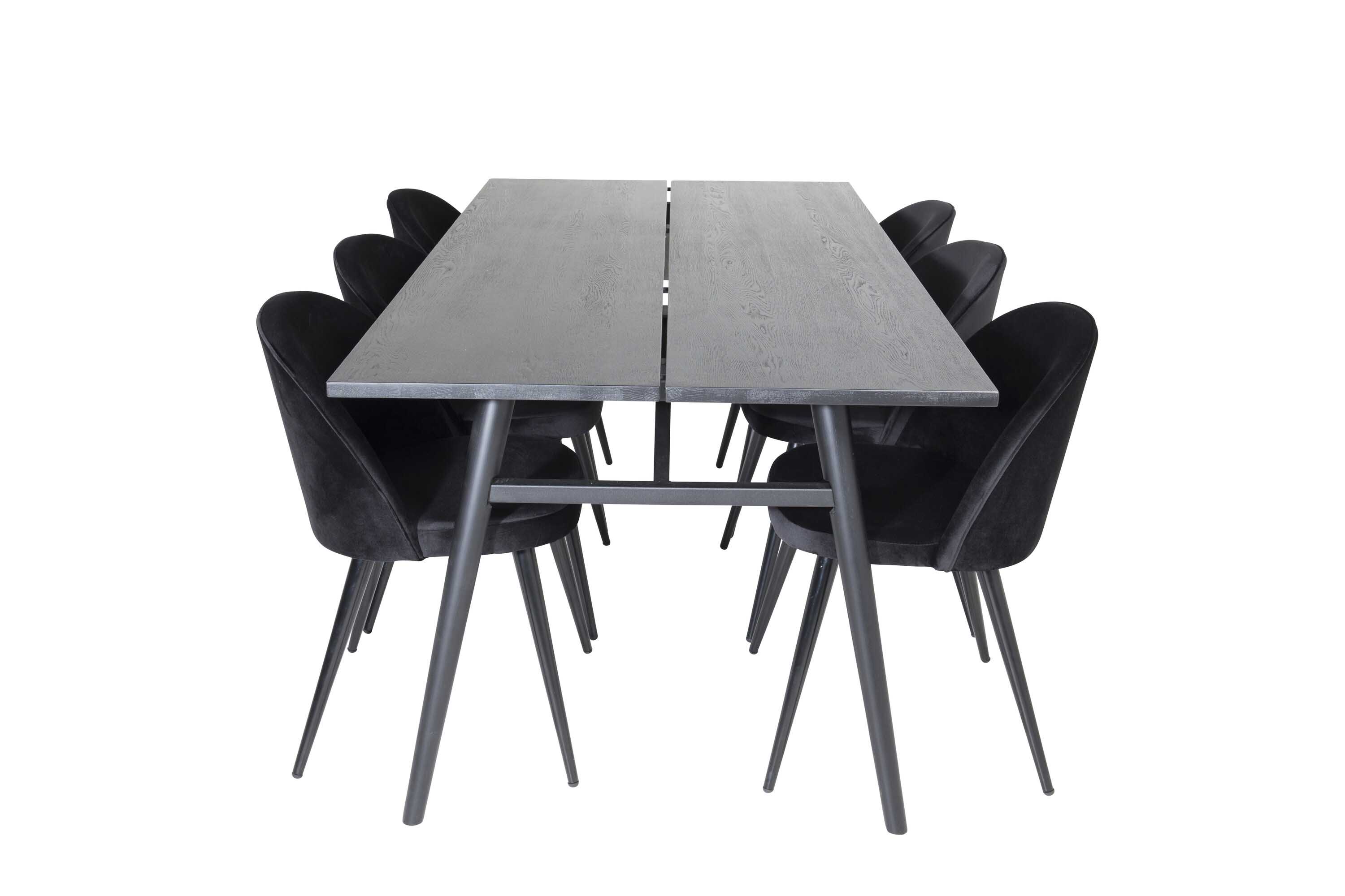 Venture Design Sleek & Velvet matgrupp Svart/svart 6 st stolar & bord 195 x 95 cm