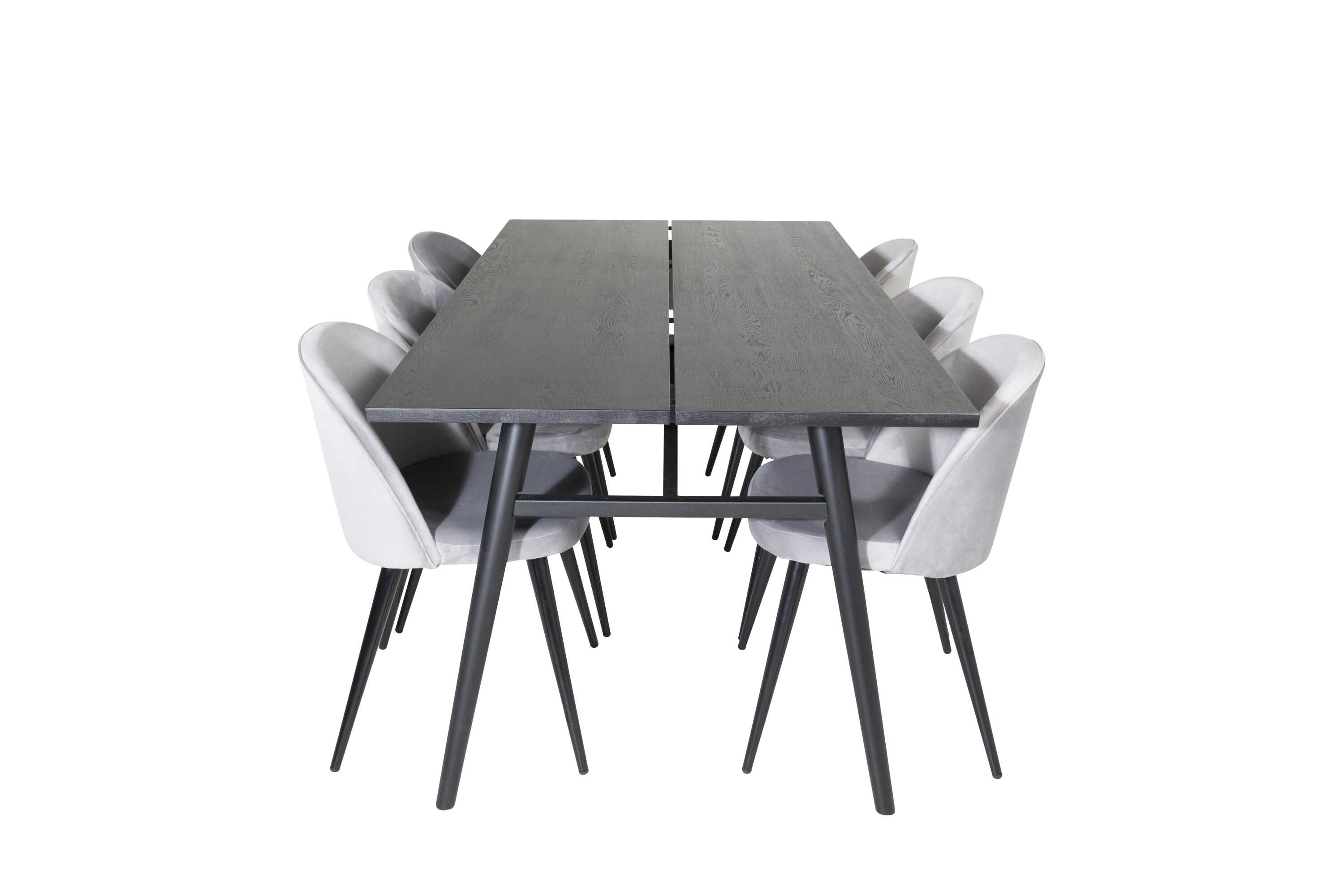 Venture Design Sleek & Velvet matgrupp Svart/grå 6 st stolar & bord 195 x 95 cm