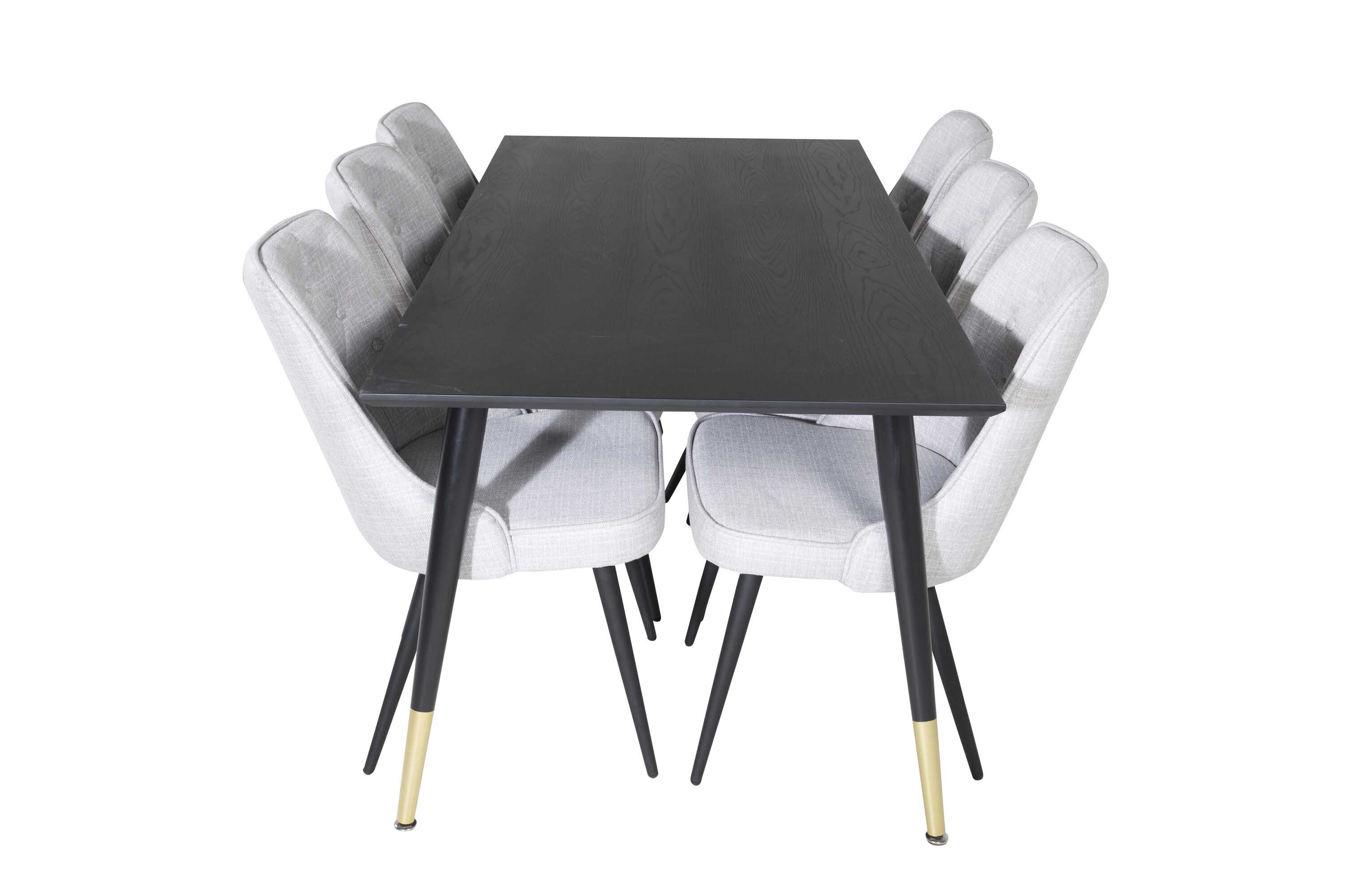 Venture Design Dipp & Velvet matgrupp Svart/grå 6 st stolar & bord 180 x 90 cm