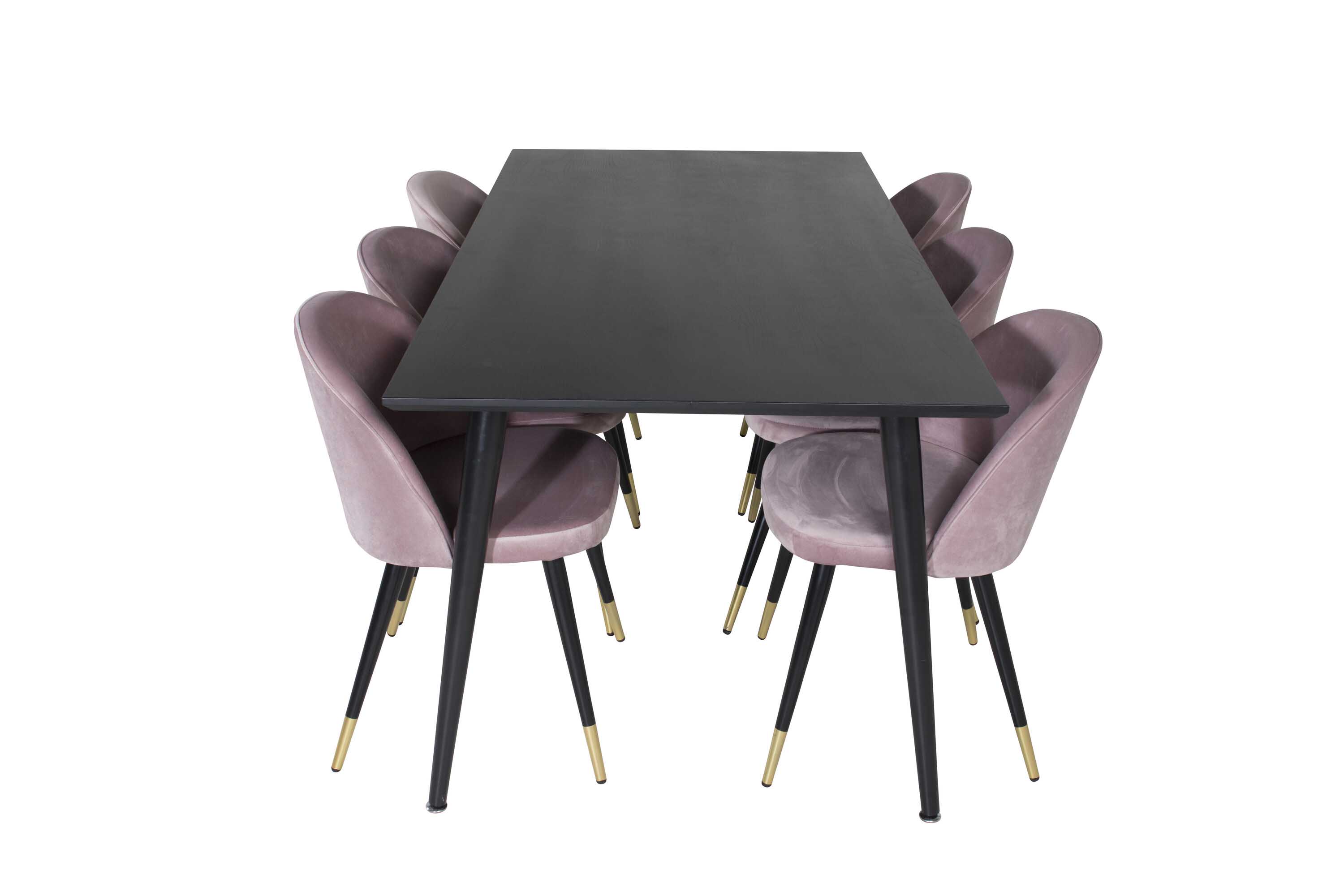Venture Design Dipp & Velvet matgrupp Svart/svart 6 st stolar & bord 180 x 90 cm