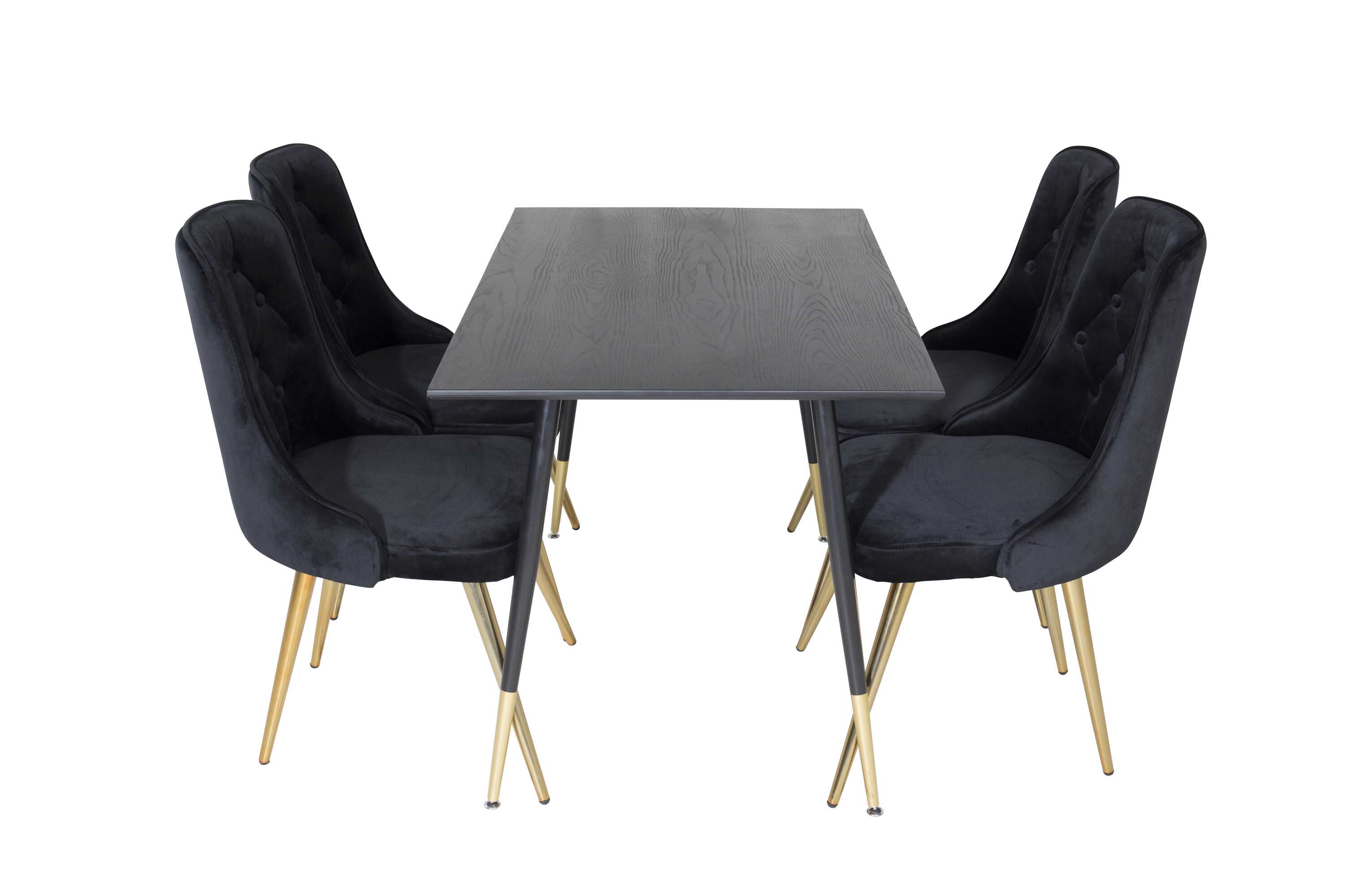 Venture Design Dipp & Velvet matgrupp Svart/svart 4 st stolar & bord 120 x 85 cm