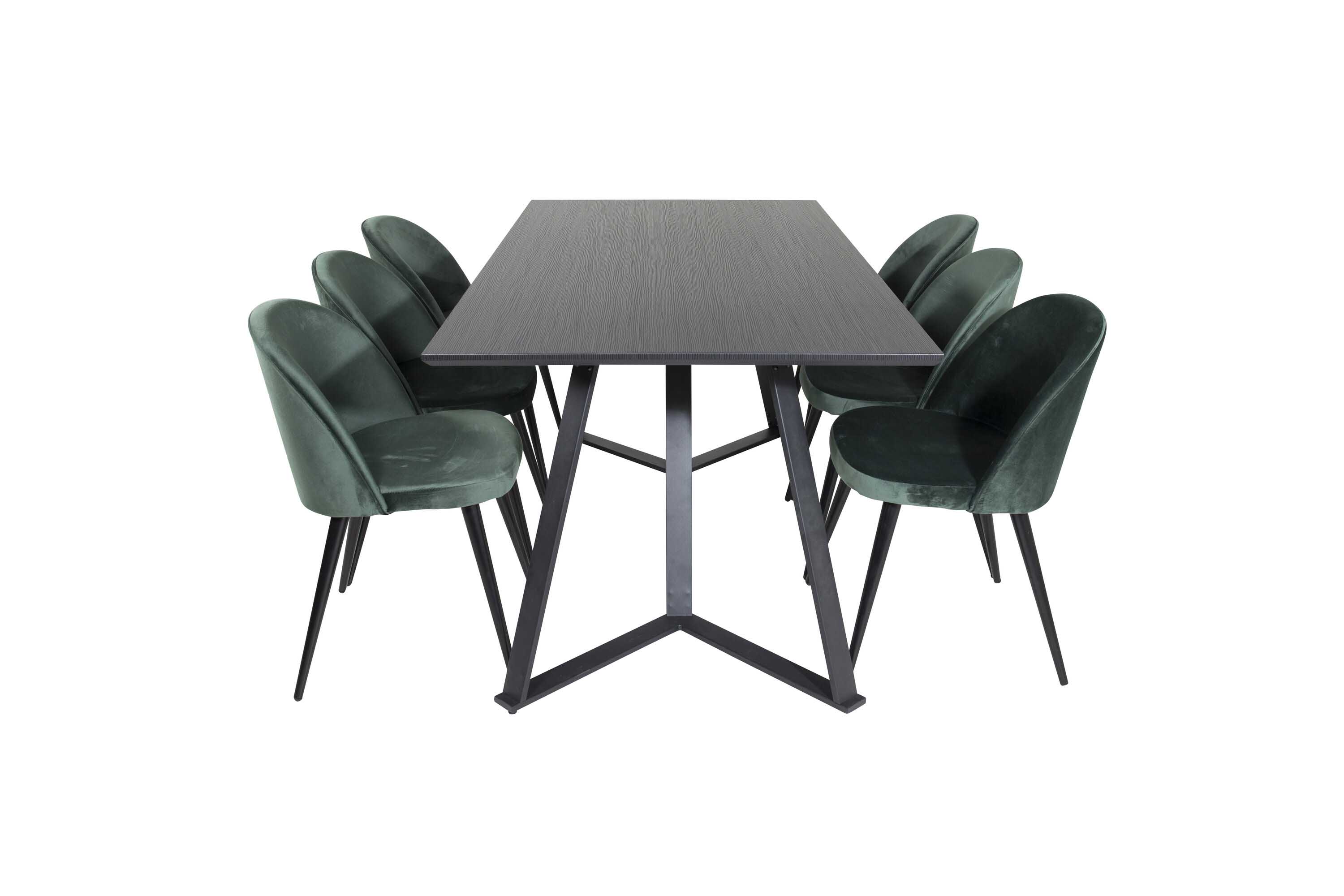 Venture Design Marina & Velvet matgrupp Svart/grön 6 st stolar & bord 180 x 90 cm
