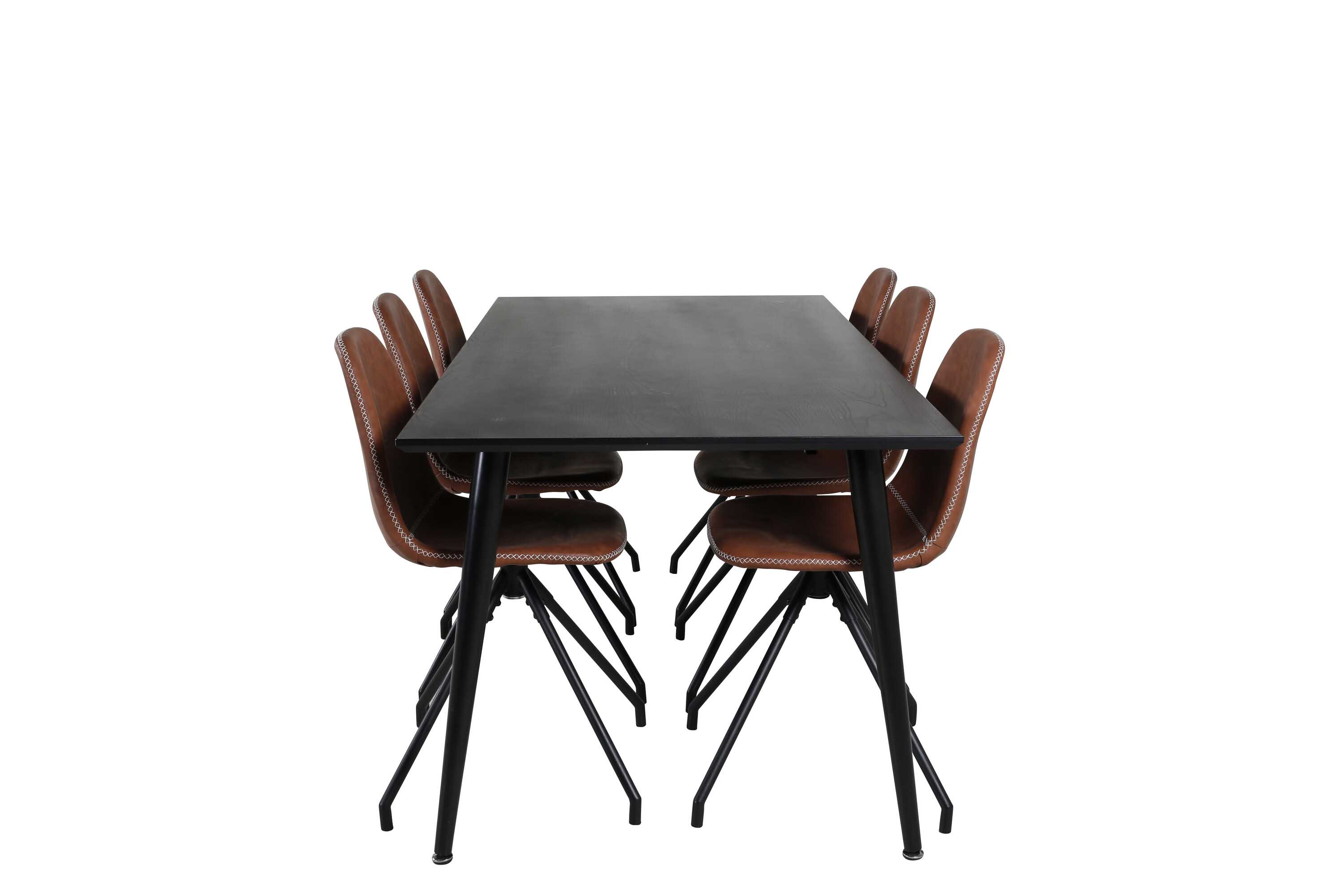 Venture Design Dipp & Polar matgrupp Svart/brun 6 st stolar & bord 180 x 90 cm