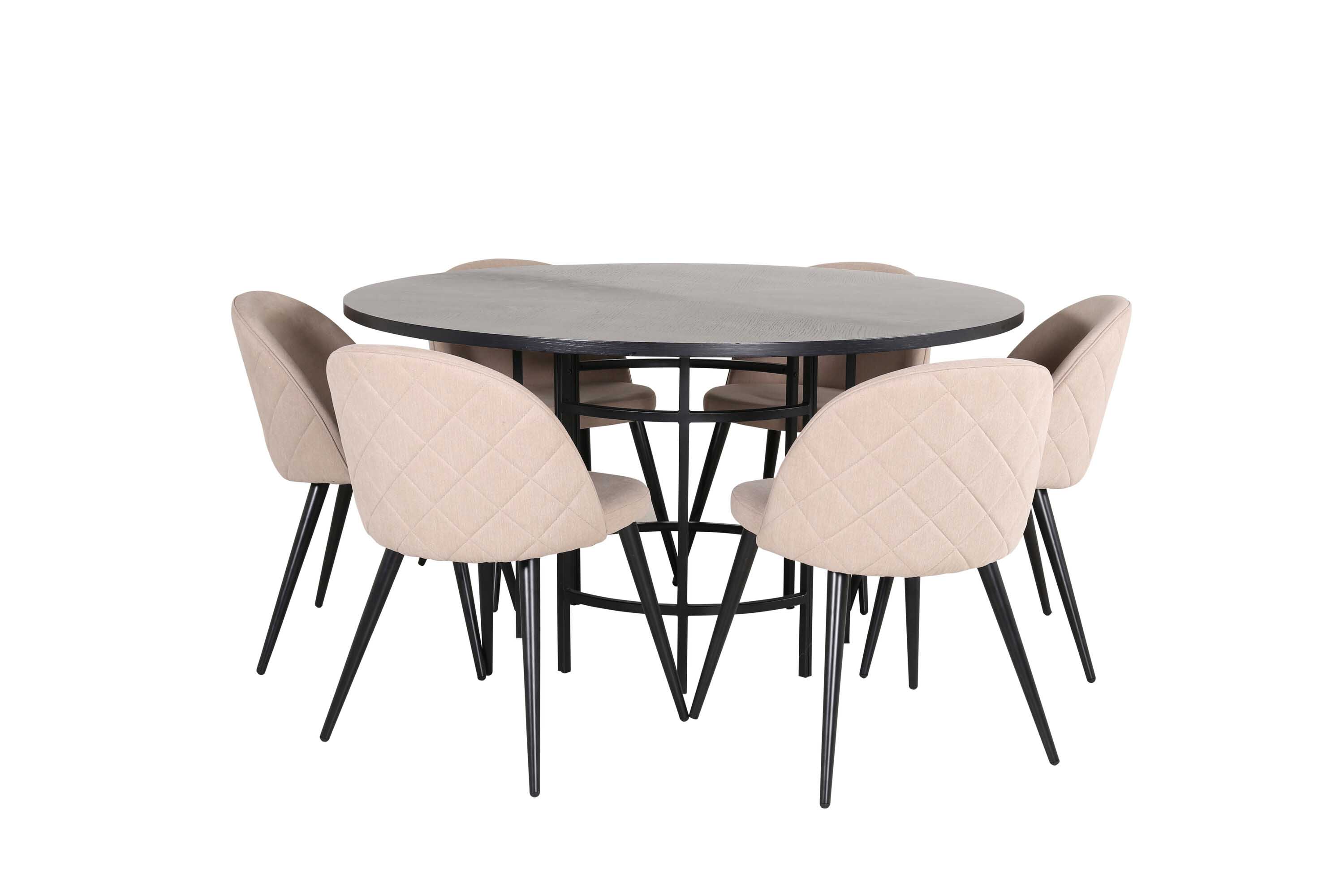 Venture Design Copenhagen & Velvet matgrupp Beige/svart 6 stolar & bord 140 cm