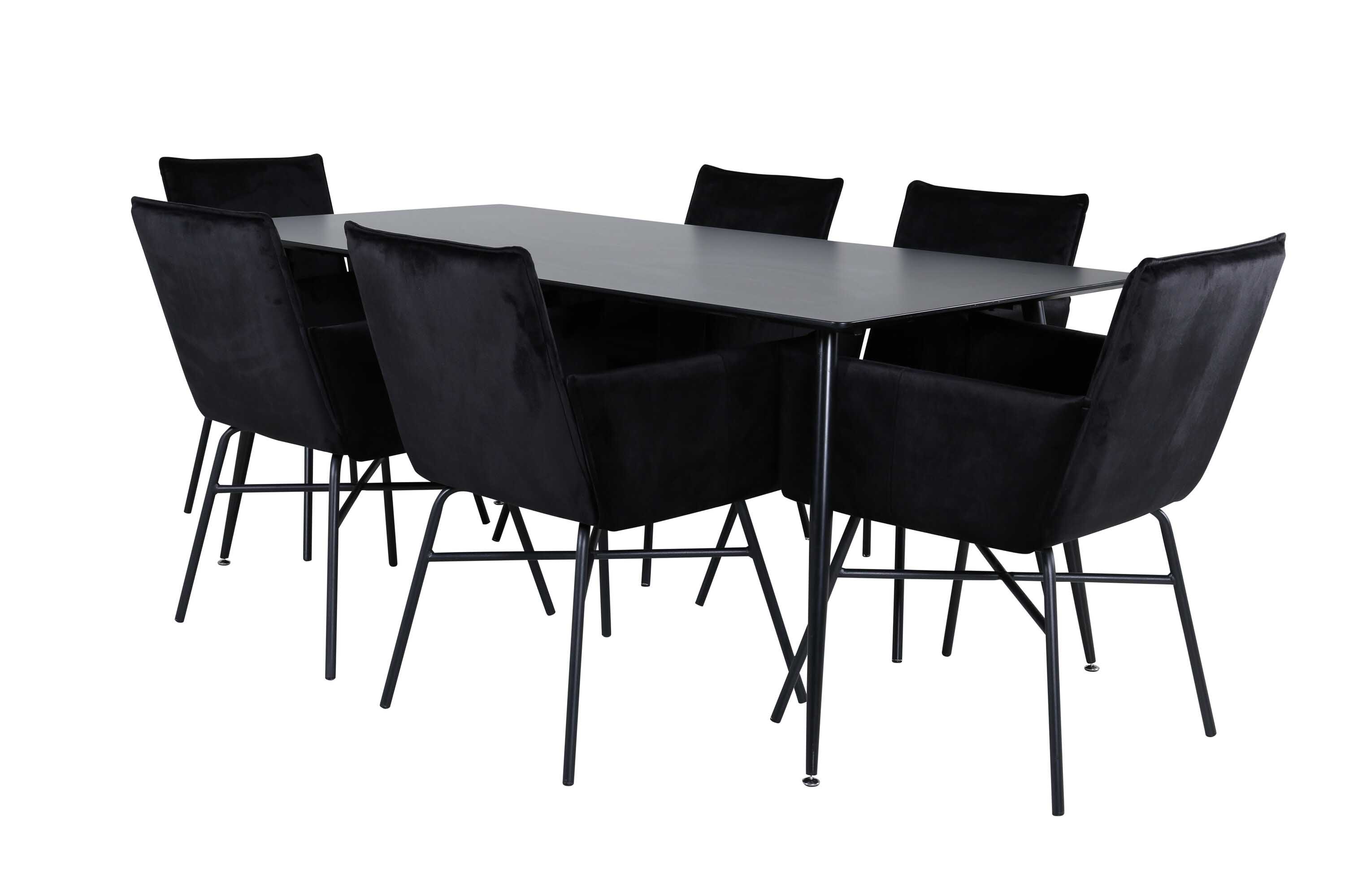 Venture Design Silar & Petra matgrupp Svart/svart 6 stolar & bord 180 x 90 cm