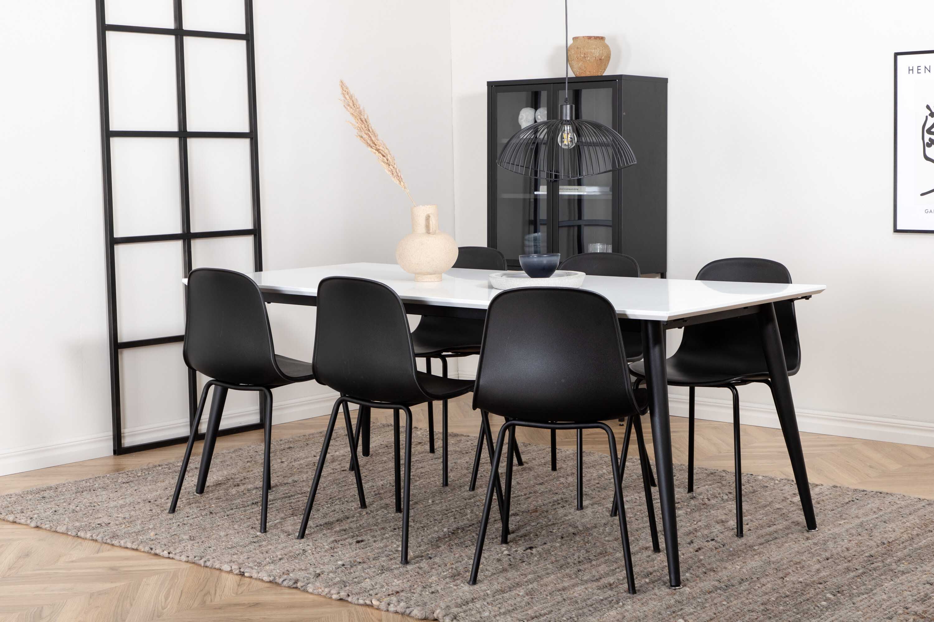 Venture Design Jimmy & Arctic matgrupp Svart/vit 6 stolar & bord 195 x 90 cm