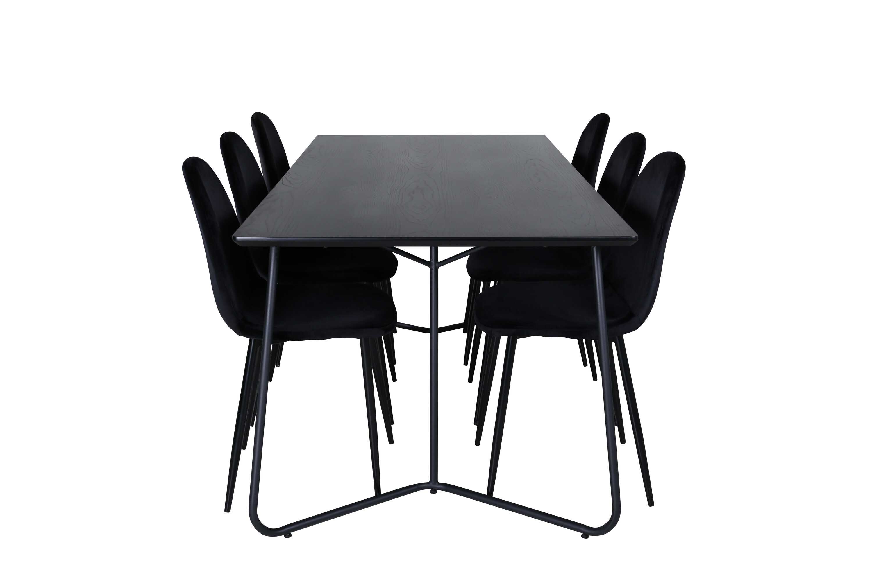 Venture Design Petra & Polar matgrupp Svart/svart 6 stolar & bord 190 x 90 cm