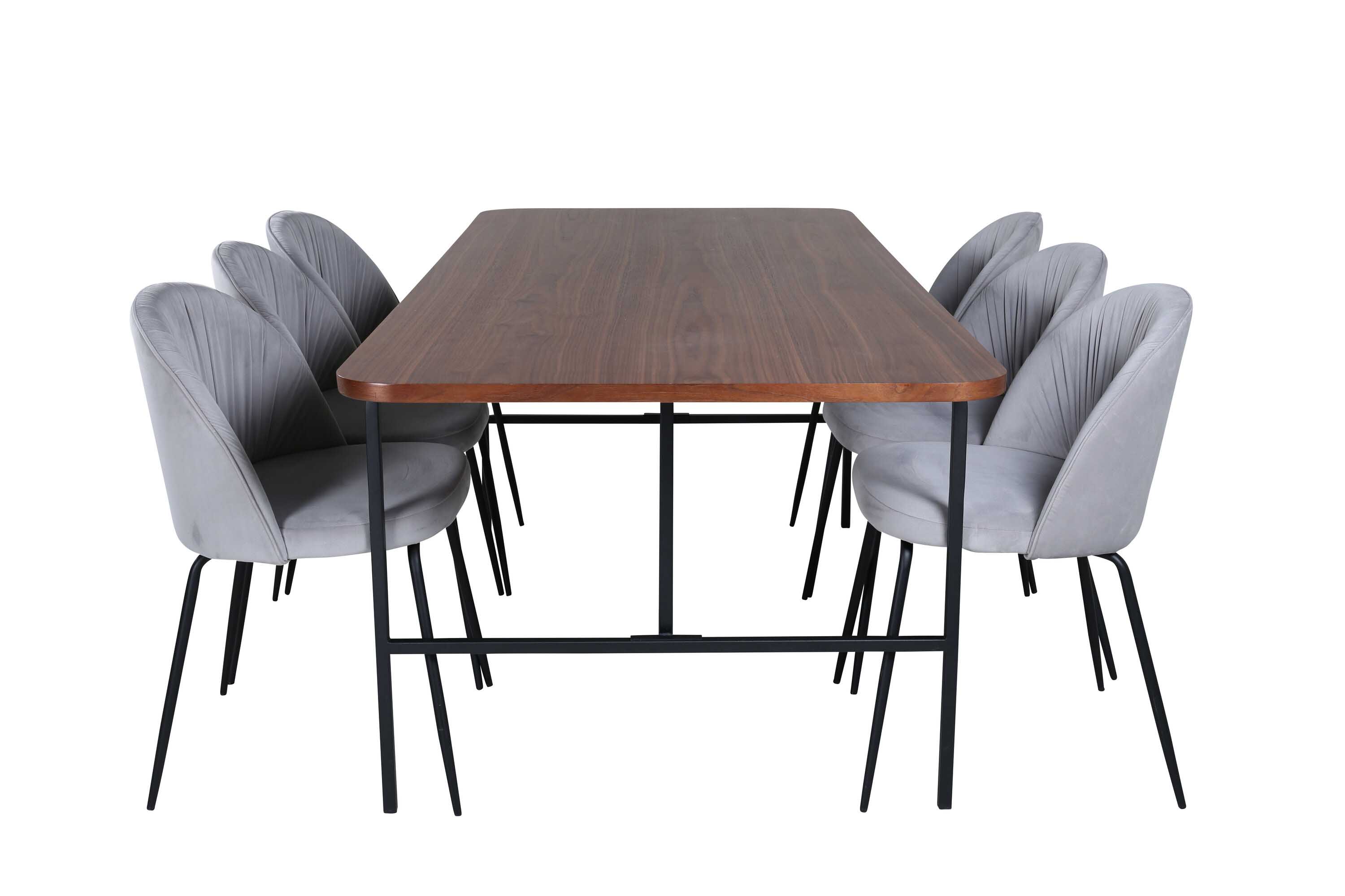 Venture Design Uno & Wrinkles matgrupp Grå/natur 6 stolar & bord 200 x 90 cm
