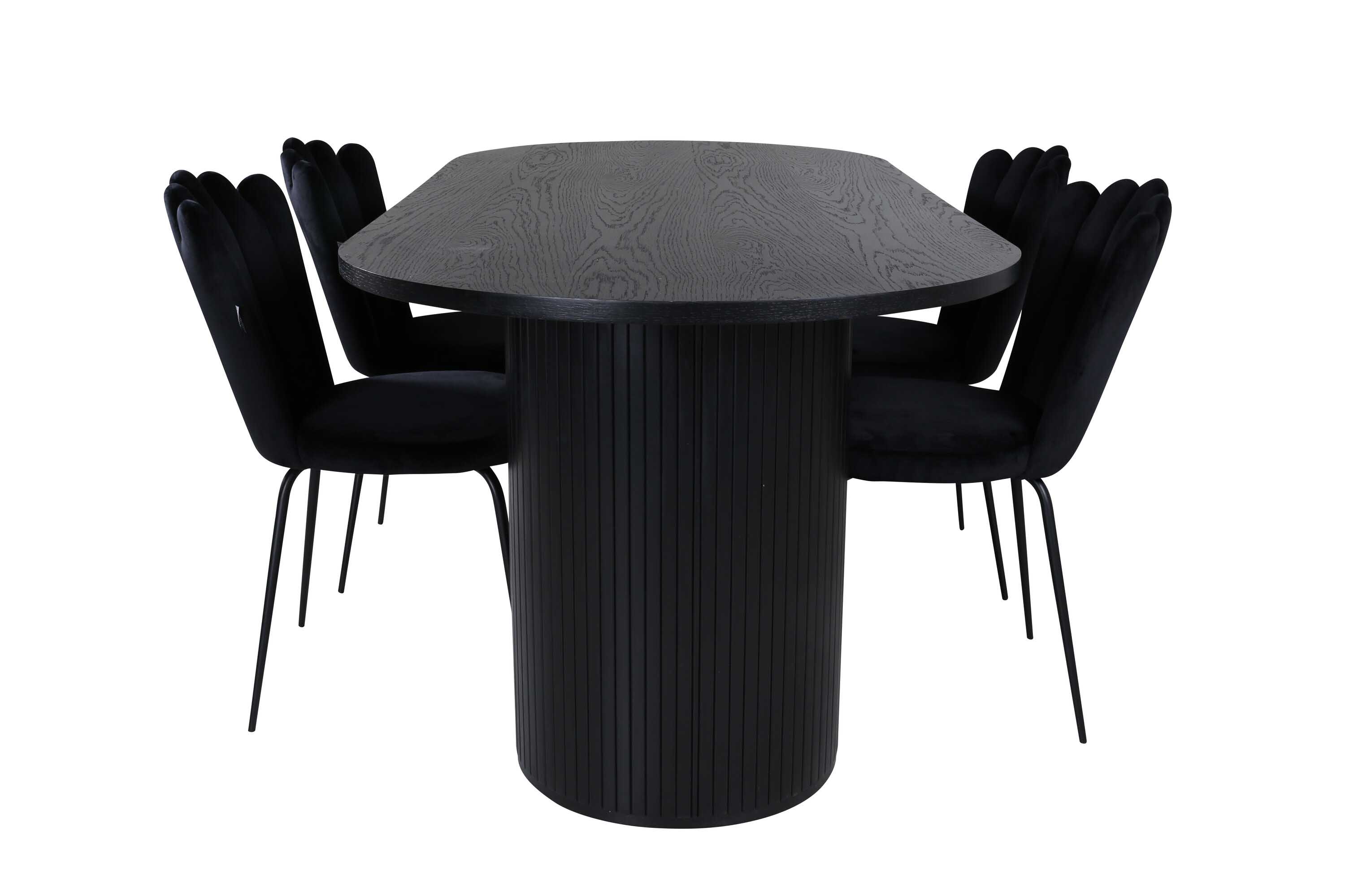 Venture Design Bianca & Limhamn matgrupp Svart/svart 4 stolar & bord 200 x 90 cm