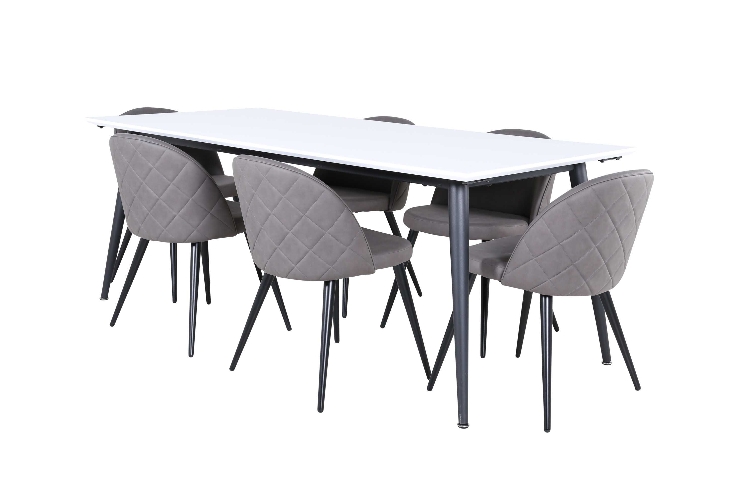 Venture Design Jimmy & Velvet matgrupp Grå/vit 6 stolar & bord 195 x 90 cm