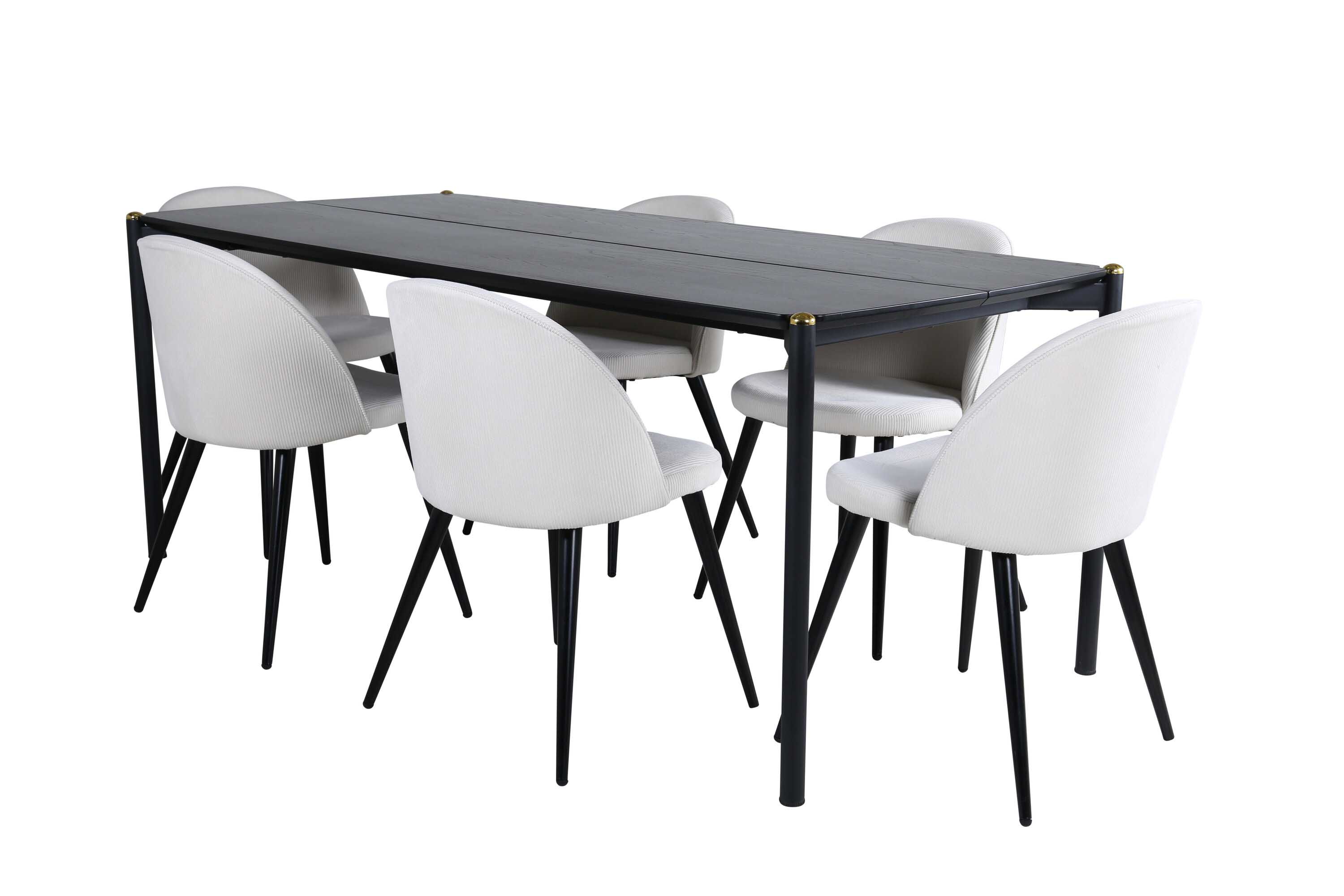 Venture Design Pelle & Velvet matgrupp Vit/svart 6 stolar & bord 190 x 90 cm