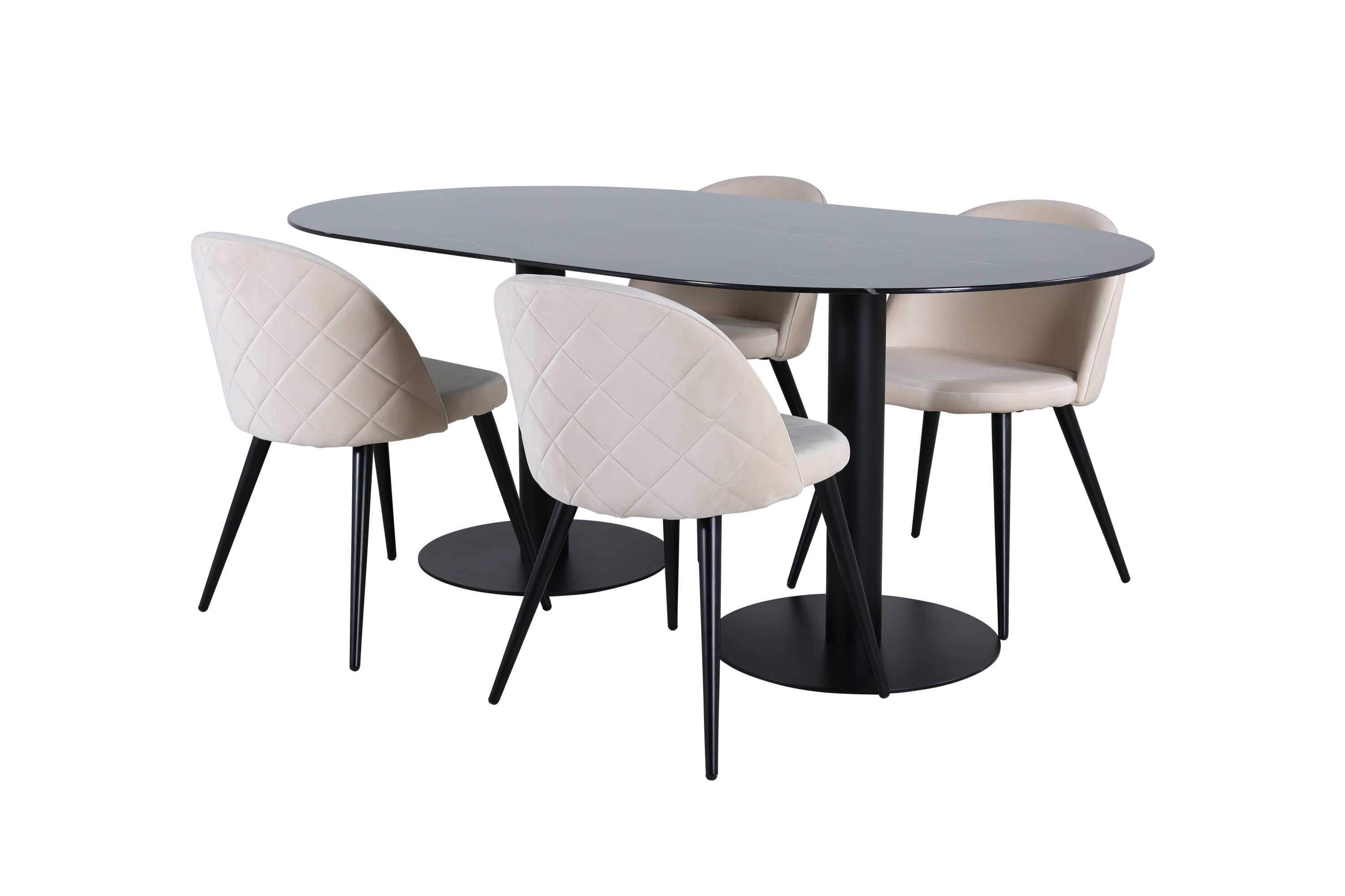 Venture Design Pillan & Velvet matgrupp Beige/svart 4 stolar & bord 180 x 100 cm