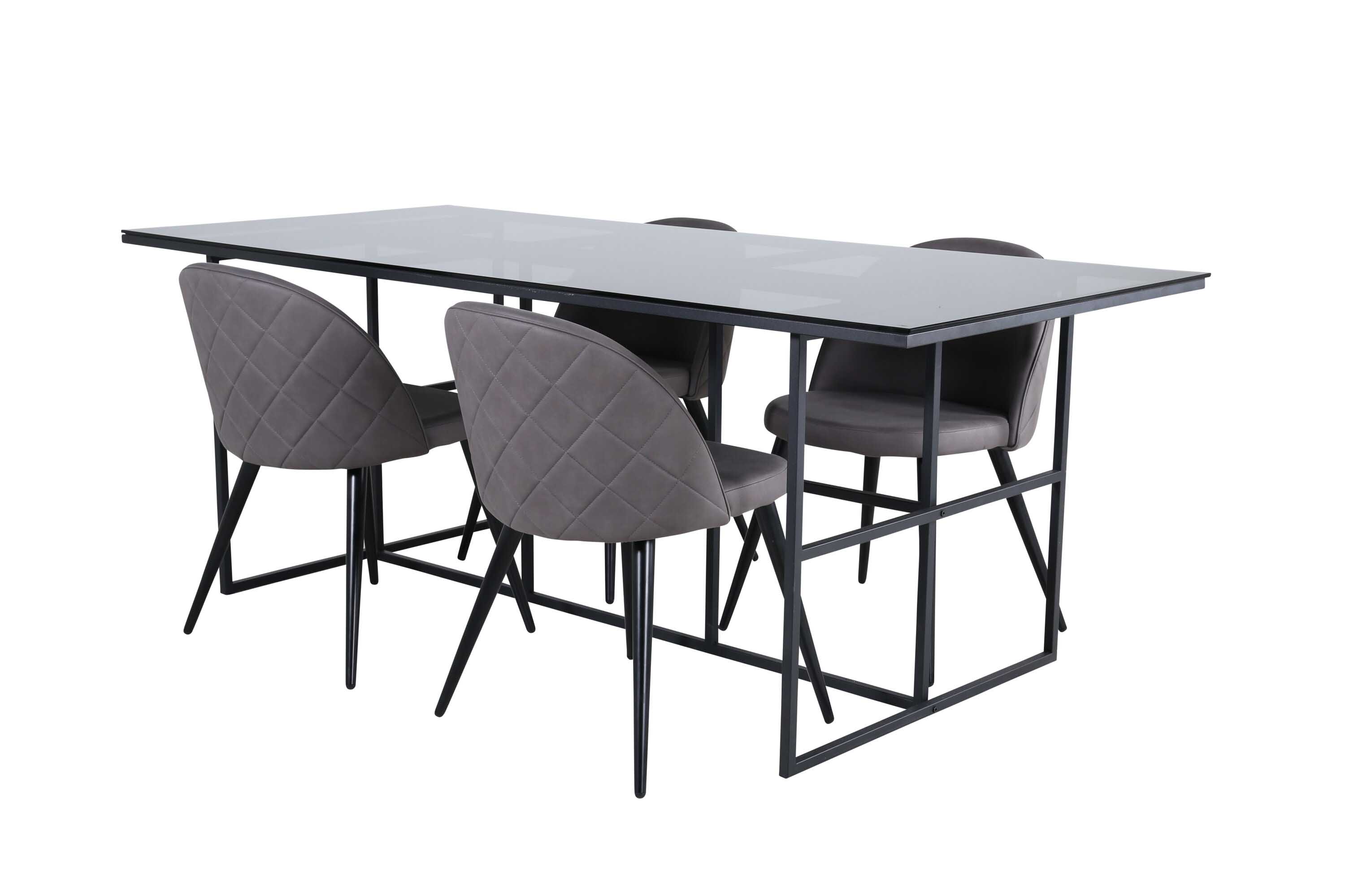 Venture Design Leif & Velvet matgrupp Grå/svart 4 stolar & bord 200 x 90 cm