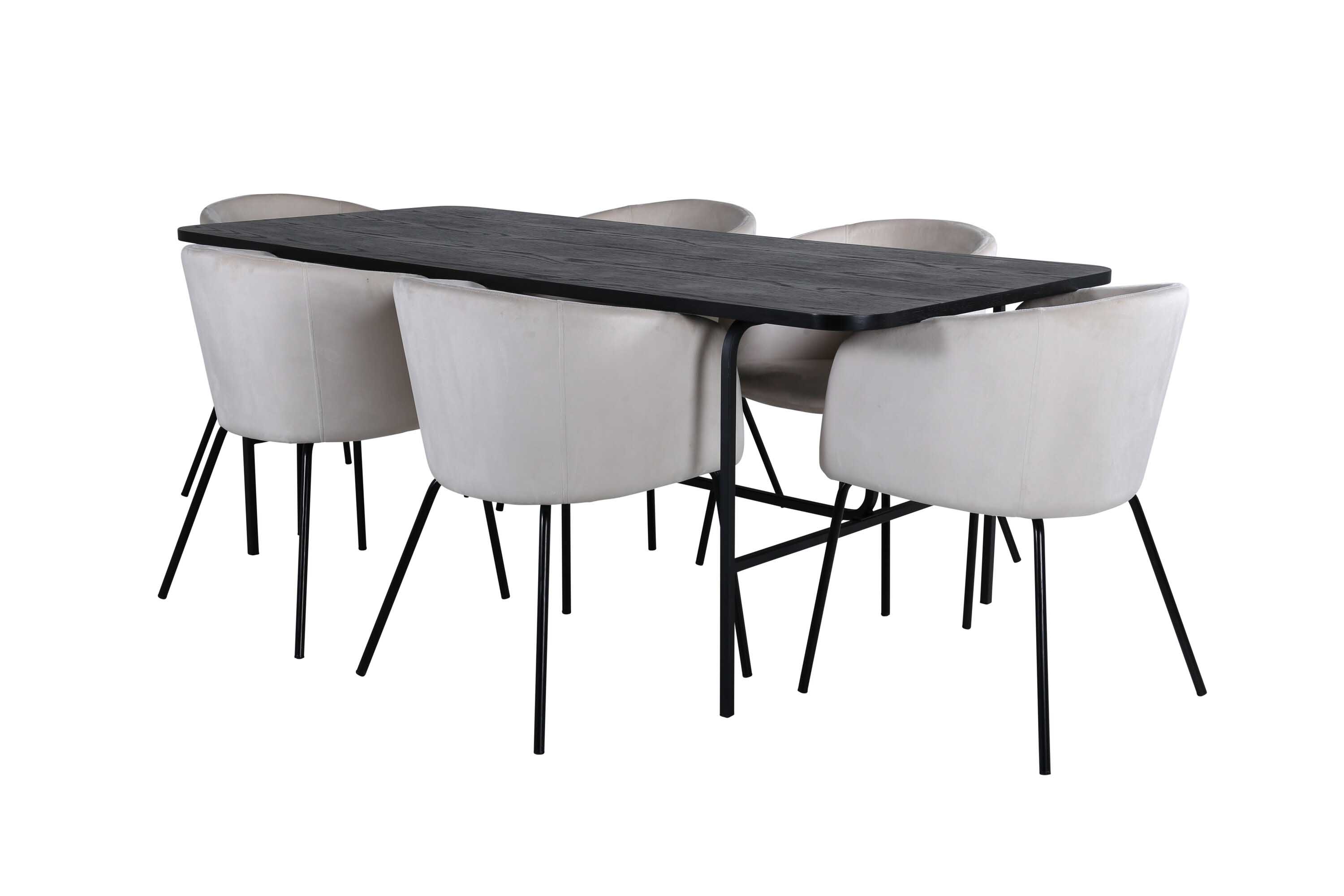 Venture Design Uno & Berit matgrupp Beige/svart 6 stolar & bord 200 x 90 cm