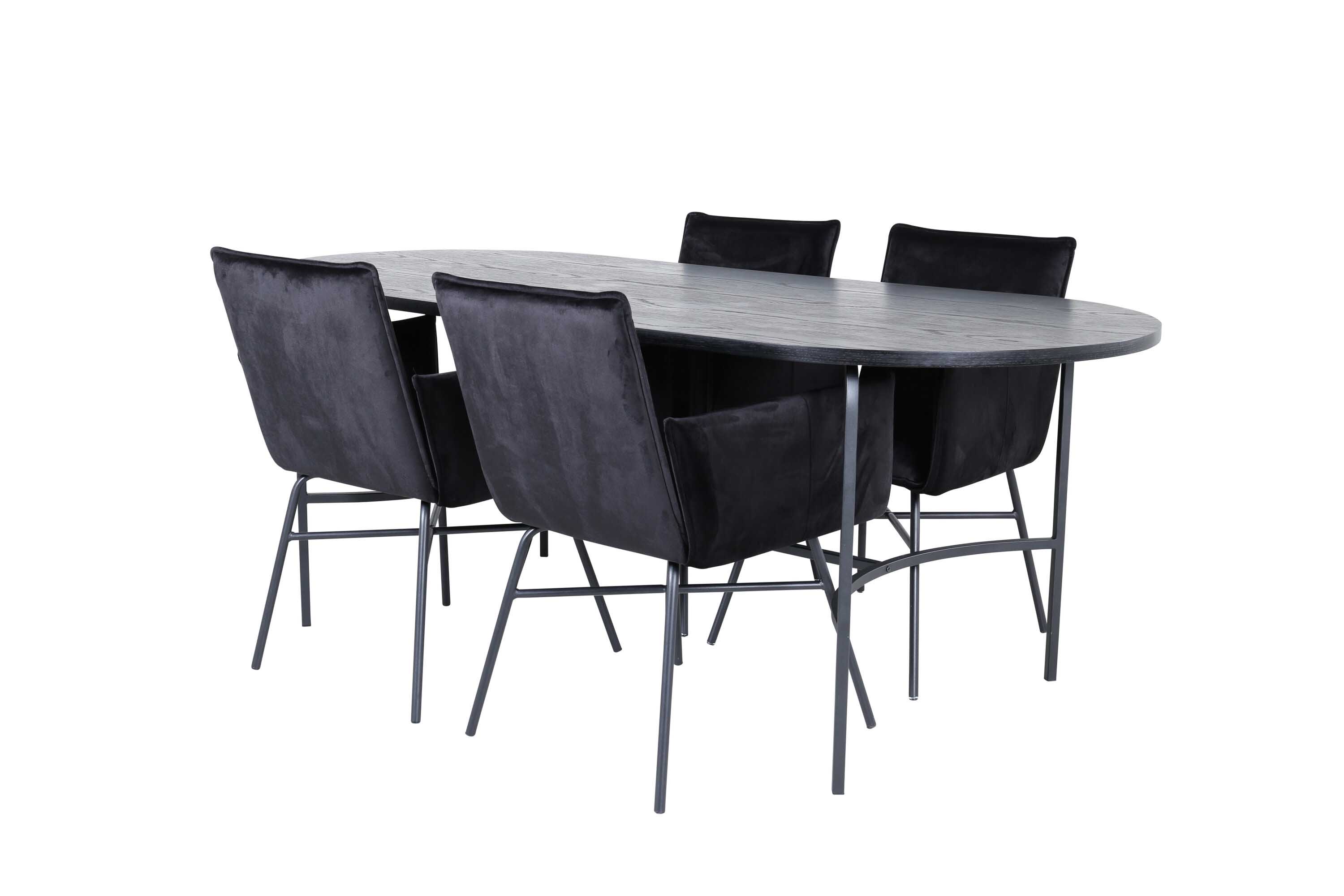 Venture Design Skate & Petra matgrupp Svart/svart 4 stolar & bord 200 x 90 cm