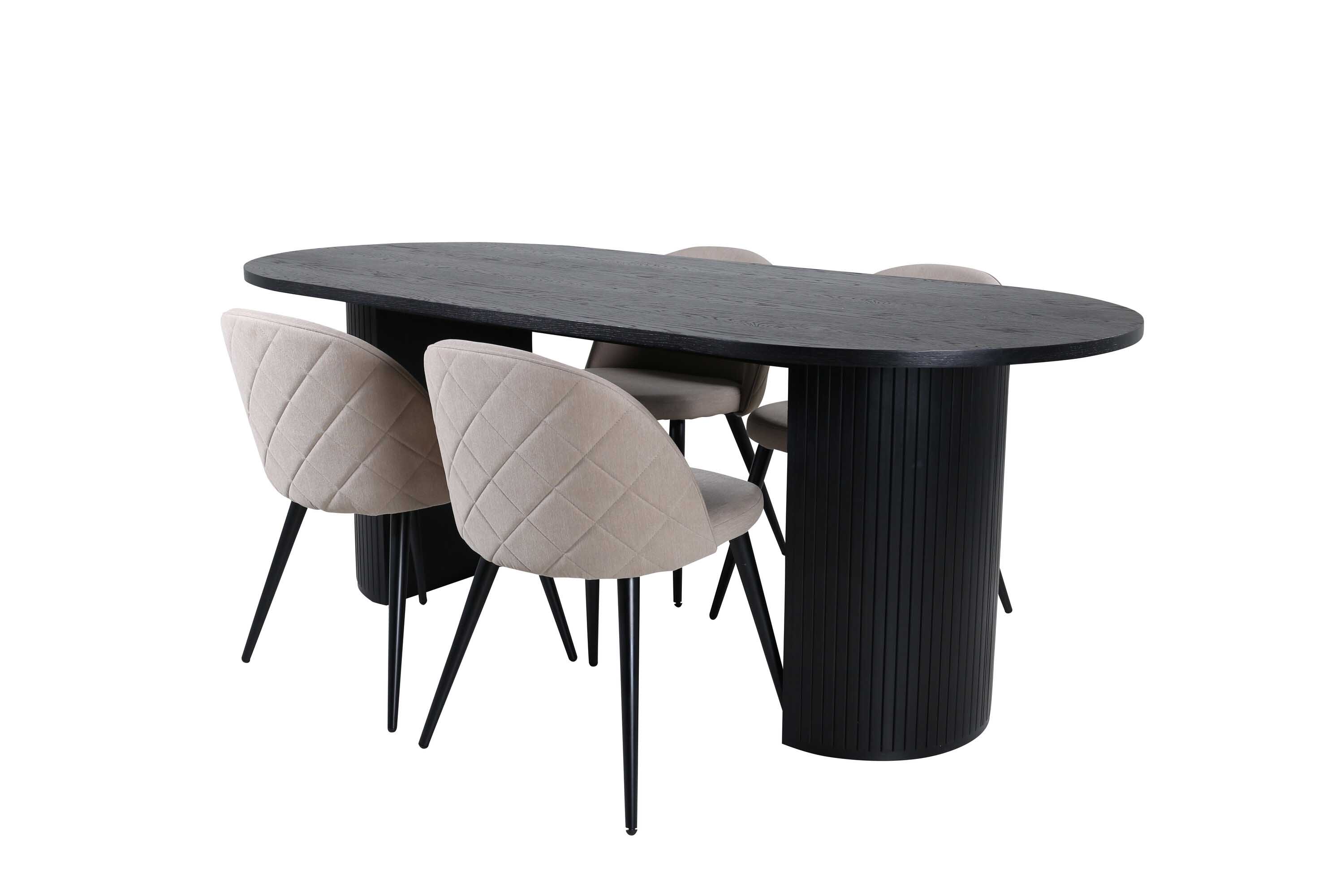 Venture Design Bianca & Velvet matgrupp Beige/svart 4 stolar & bord 200 x 90 cm