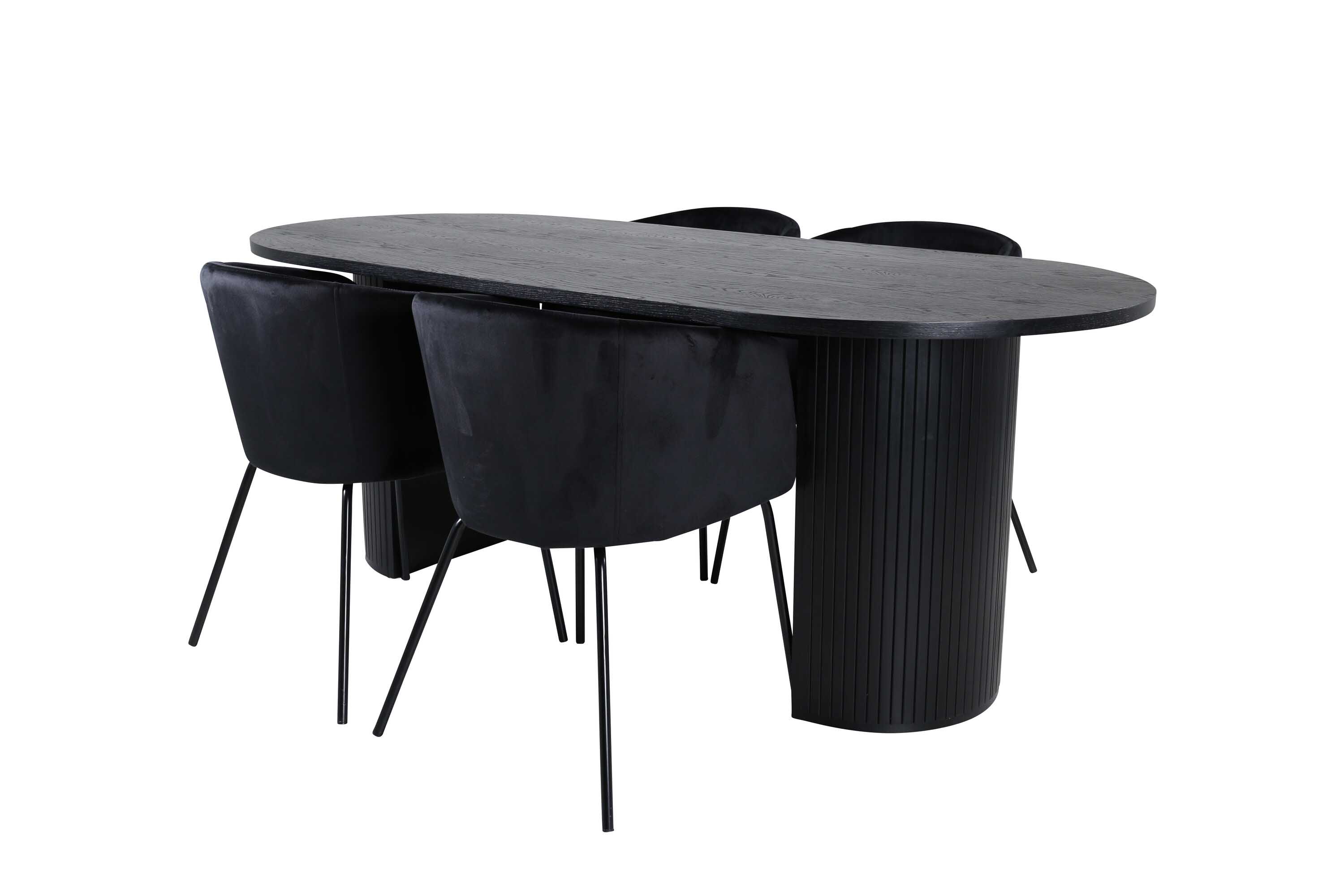 Venture Design Bianca & Berit matgrupp Svart/svart 4 stolar & bord 200 x 90 cm