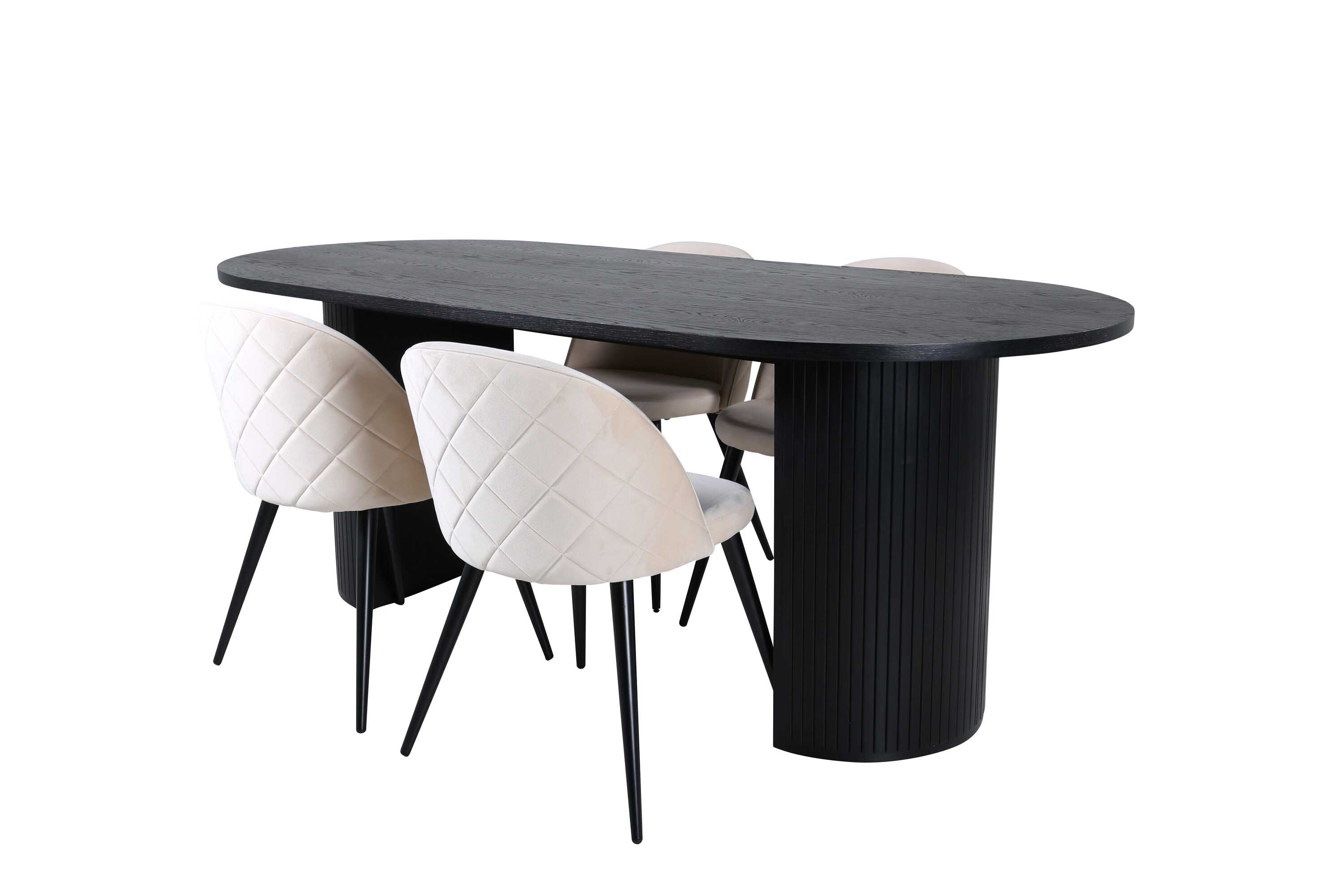 Venture Design Bianca & Velvet matgrupp Beige/svart 4 stolar & bord 200 x 90 cm