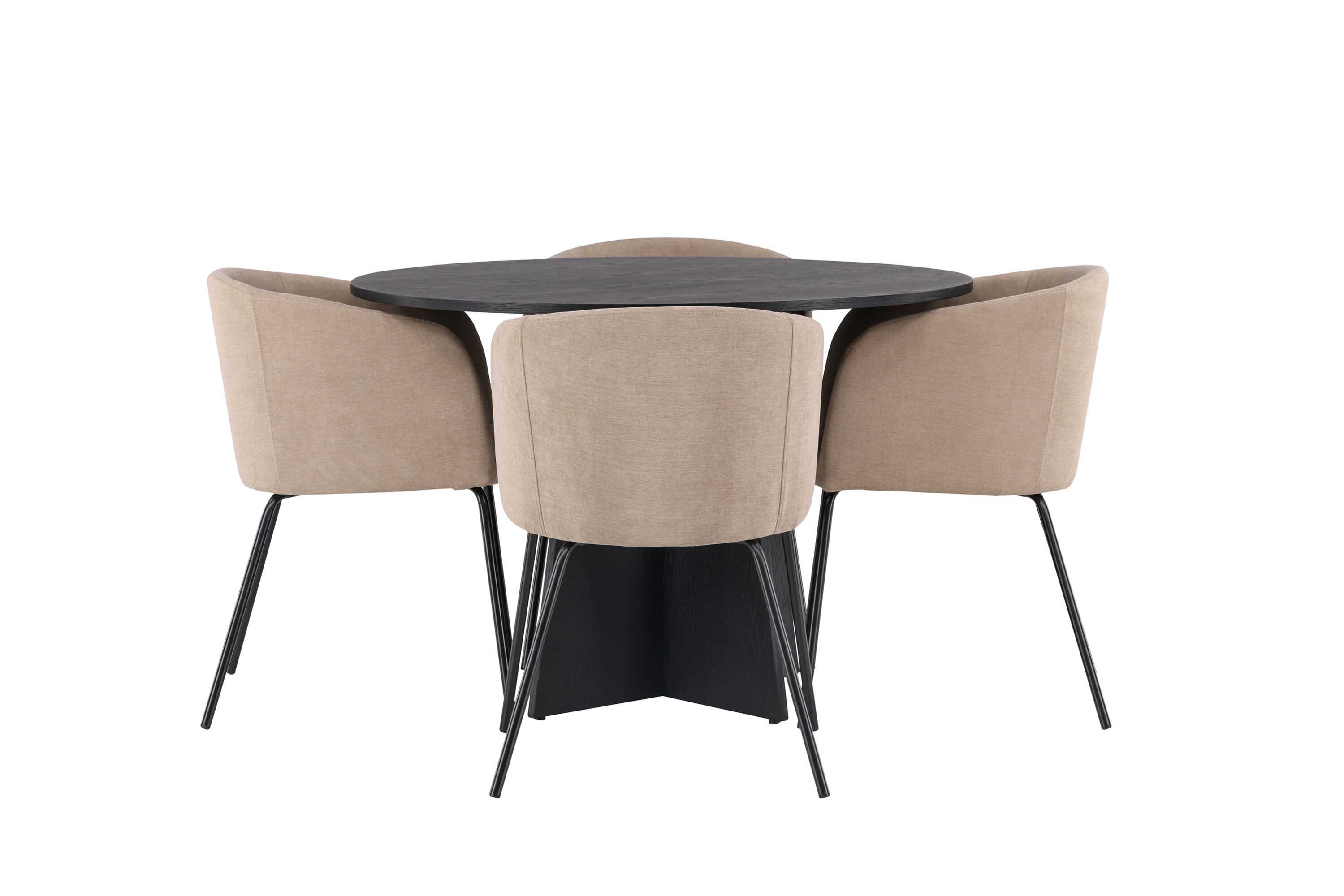 Venture Design Bootcut Round & Berit matgrupp Beige/svart 4 stolar & bord 110 cm