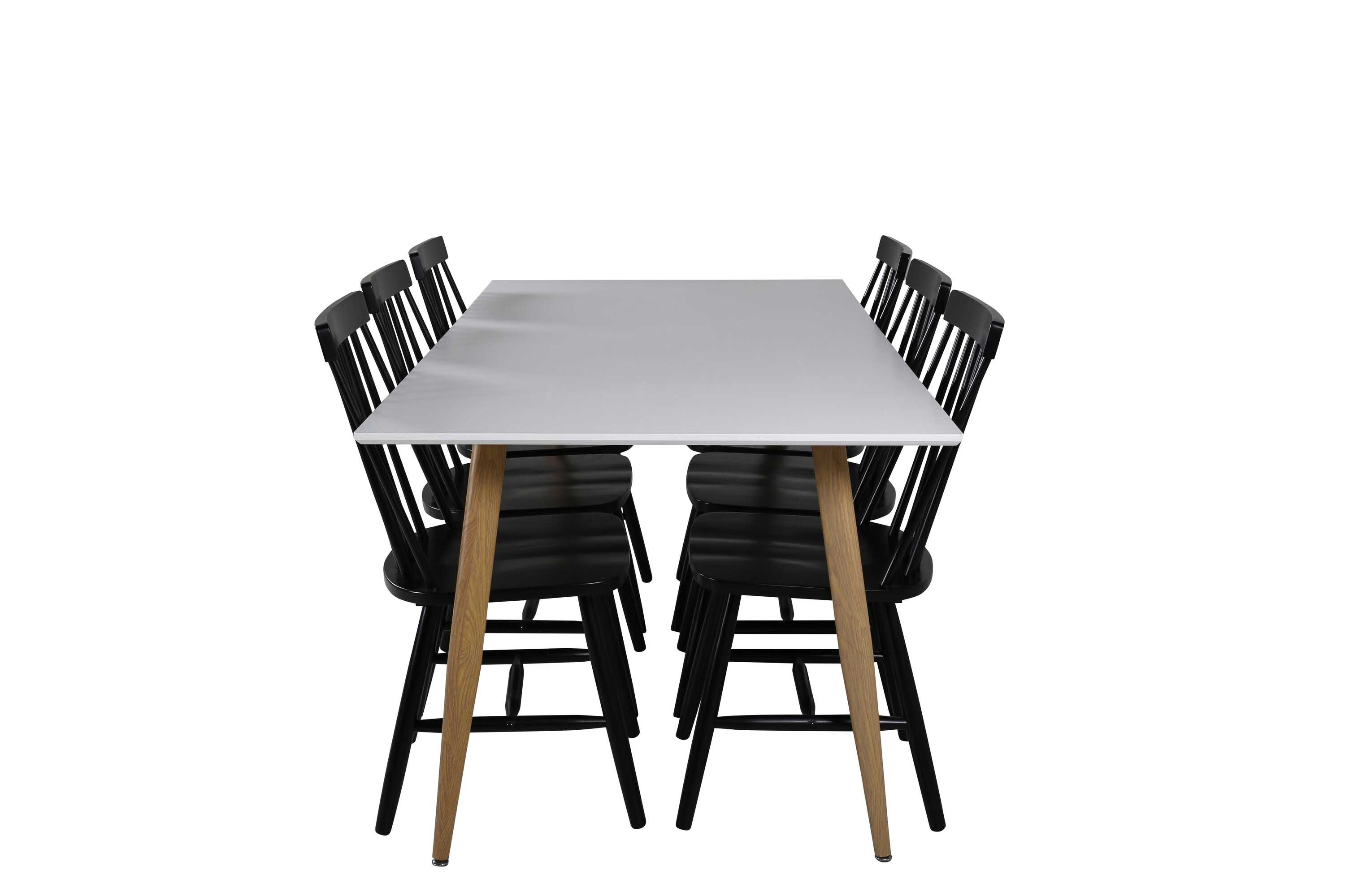 Venture Design Polar & Lönneberga matgrupp Vit/svart 6 st stolar & bord 180 x 90 cm