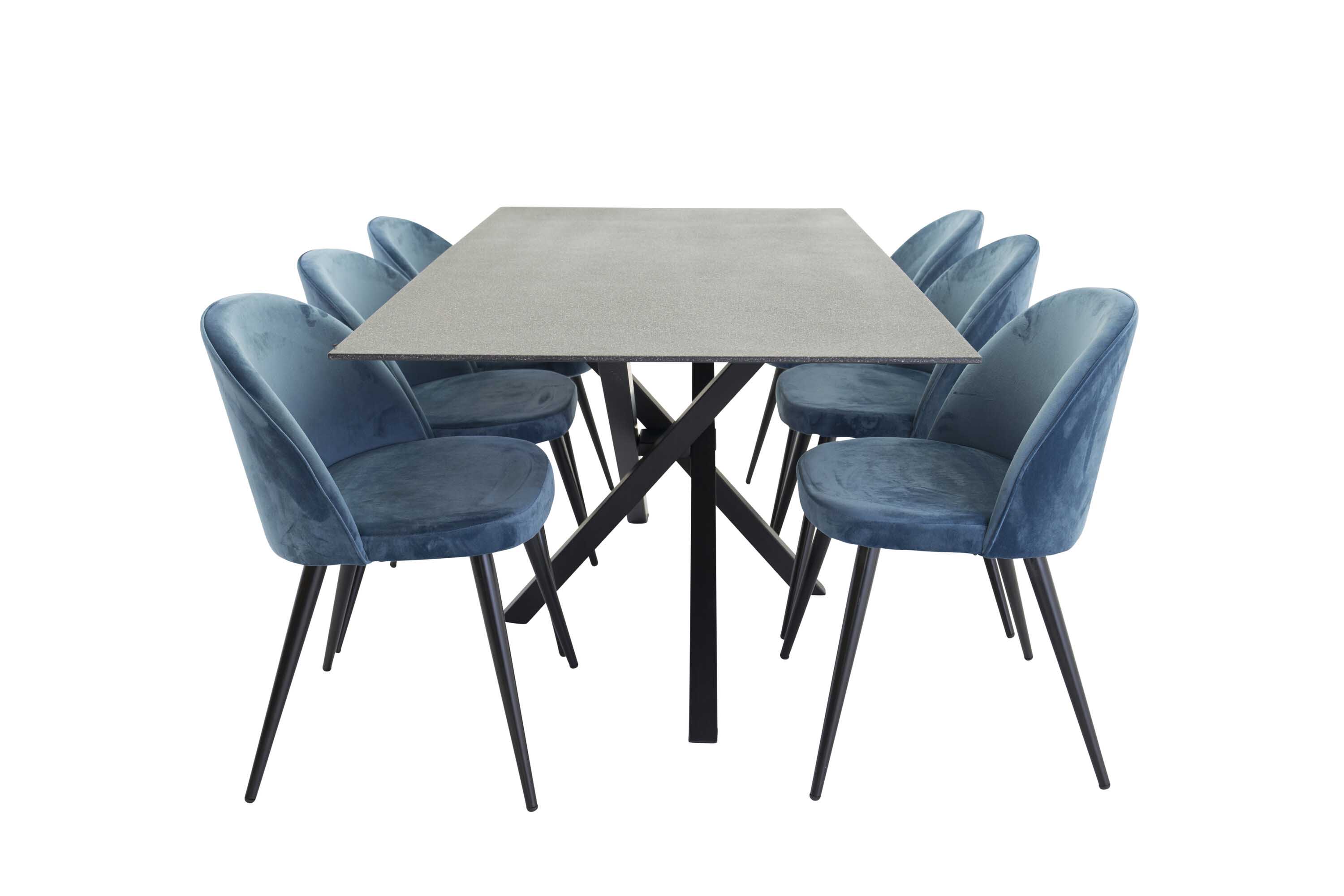 Venture Design Piazza & Velvet matgrupp Blå/mörkgrå 6 stolar & bord 180 x 90 cm