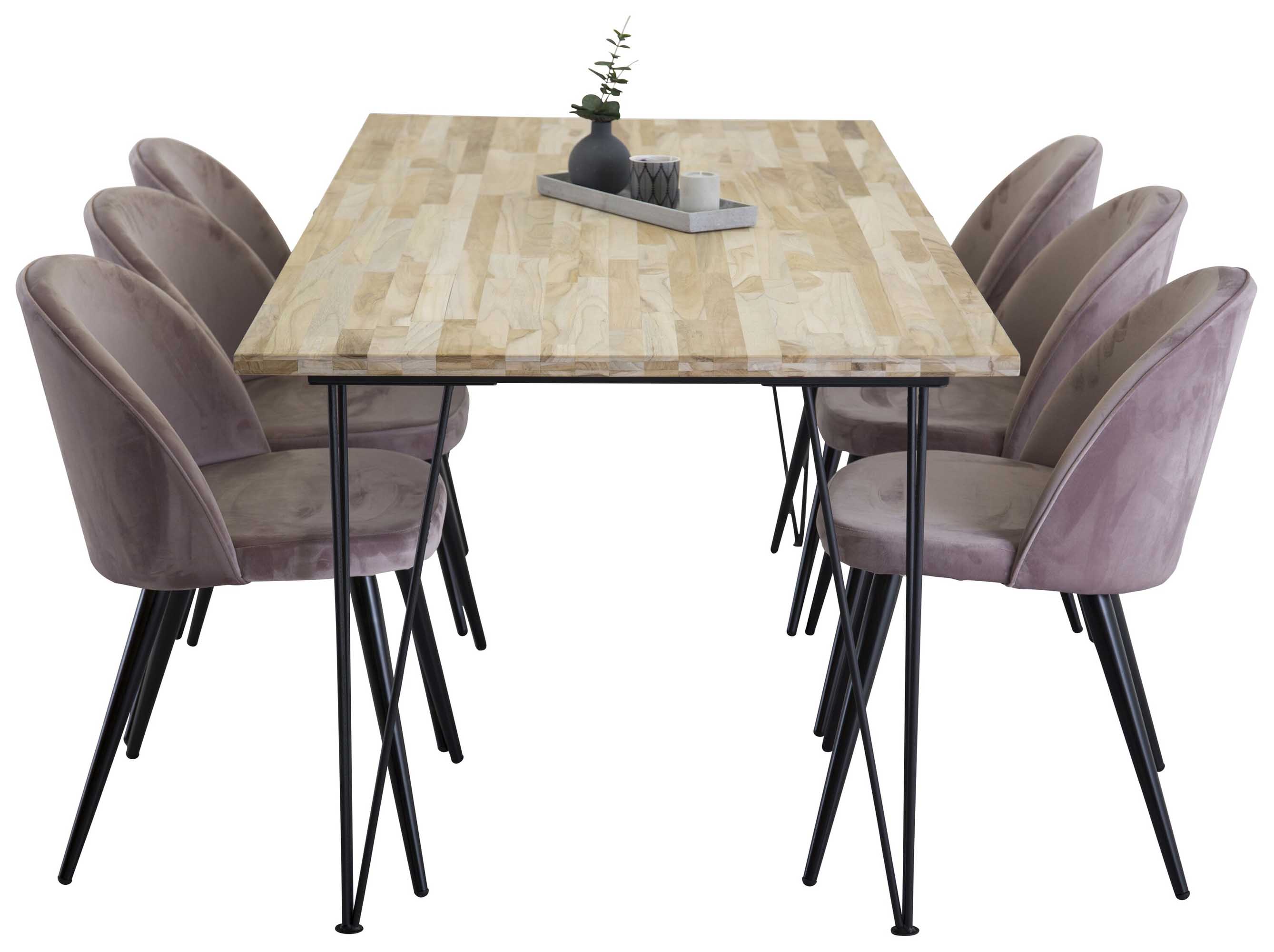 Venture Design Bali & Velvet matgrupp Natur/svart 6 st stolar & bord 200 x 90 cm