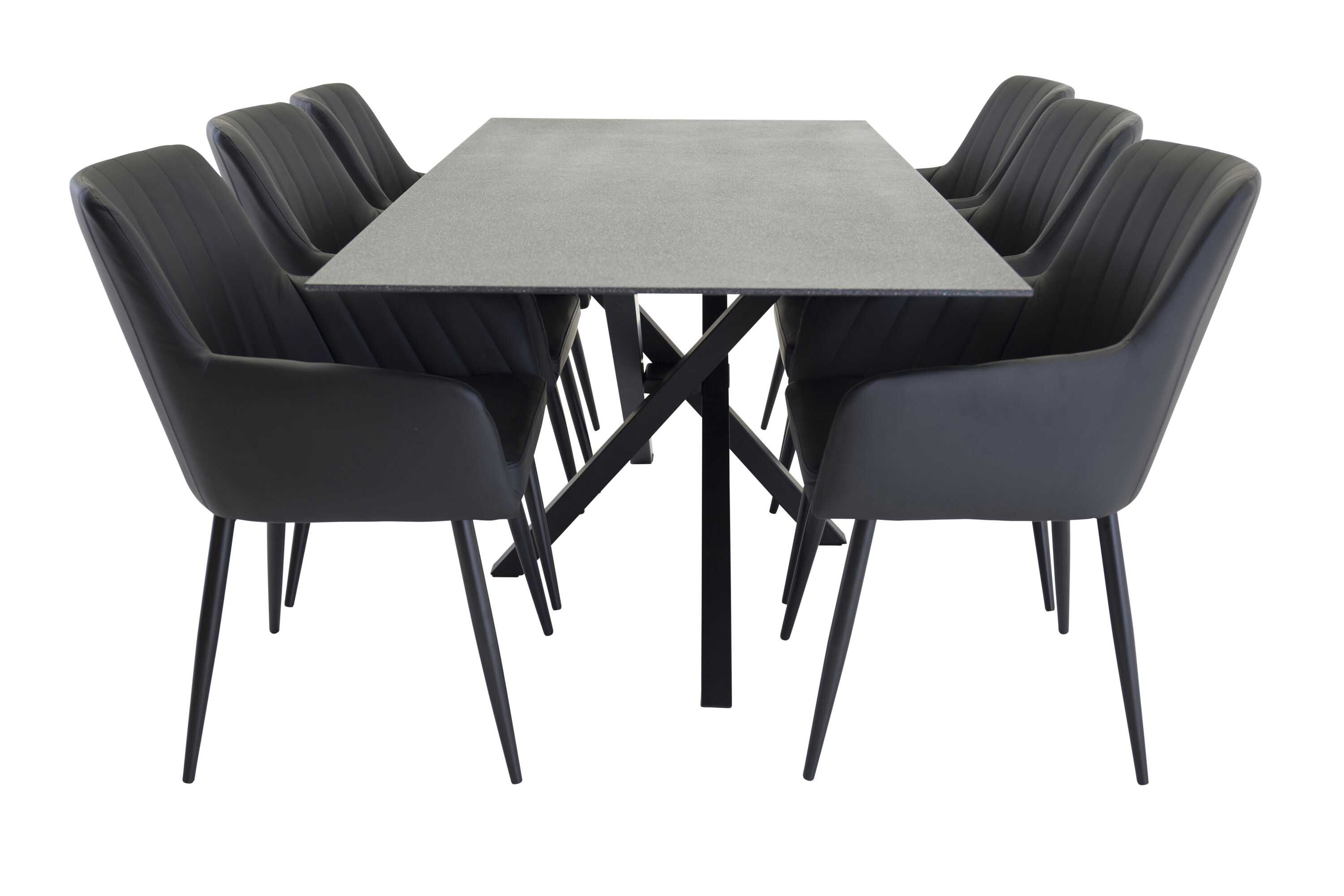 Venture Design Piazza & Comfort matgrupp Grå/svart 6 st stolar & bord 180 x 90 cm