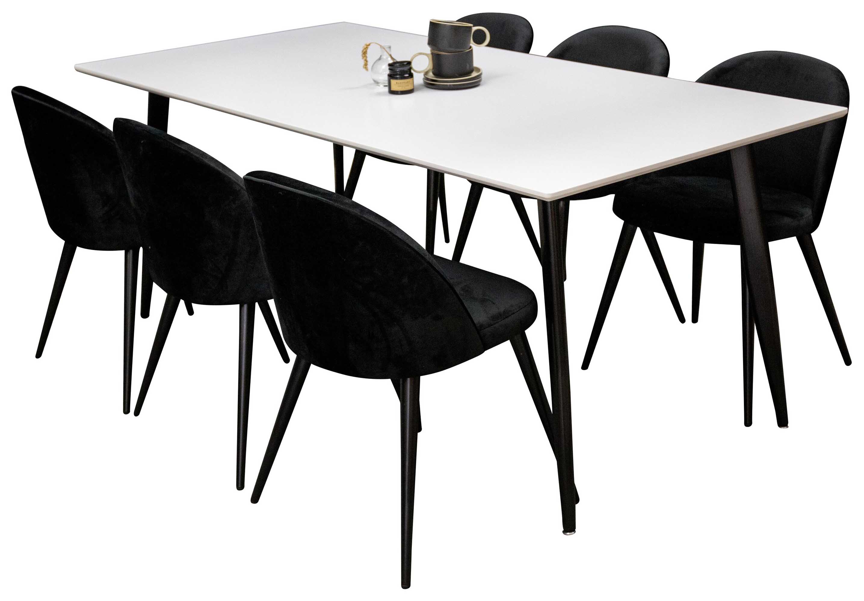 Venture Design Polar & Velvet matgrupp Vit/svart 6 st stolar & bord 180 x 90 cm