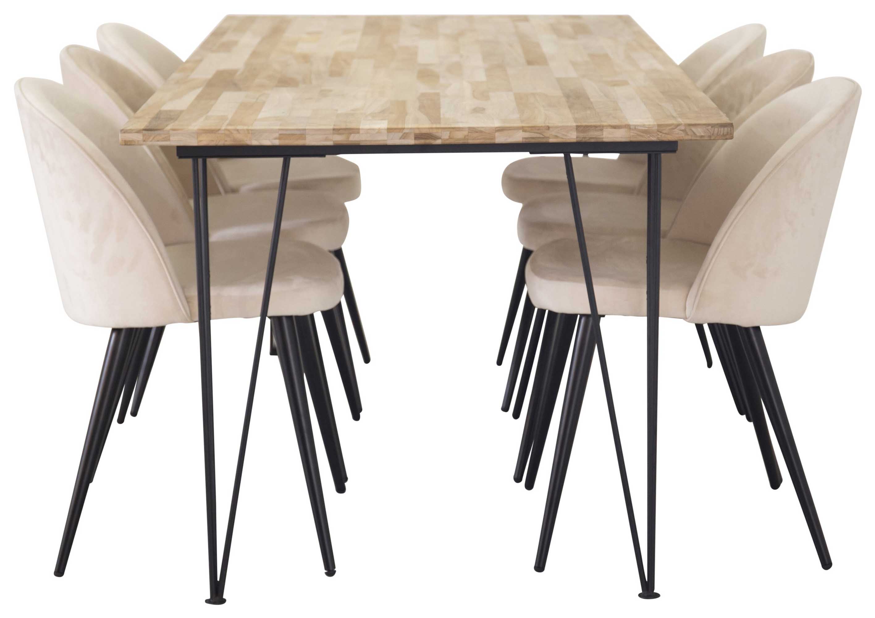 Venture Design Bali & Velvet matgrupp Natur/svart 6 st stolar & bord 200 x 90 cm