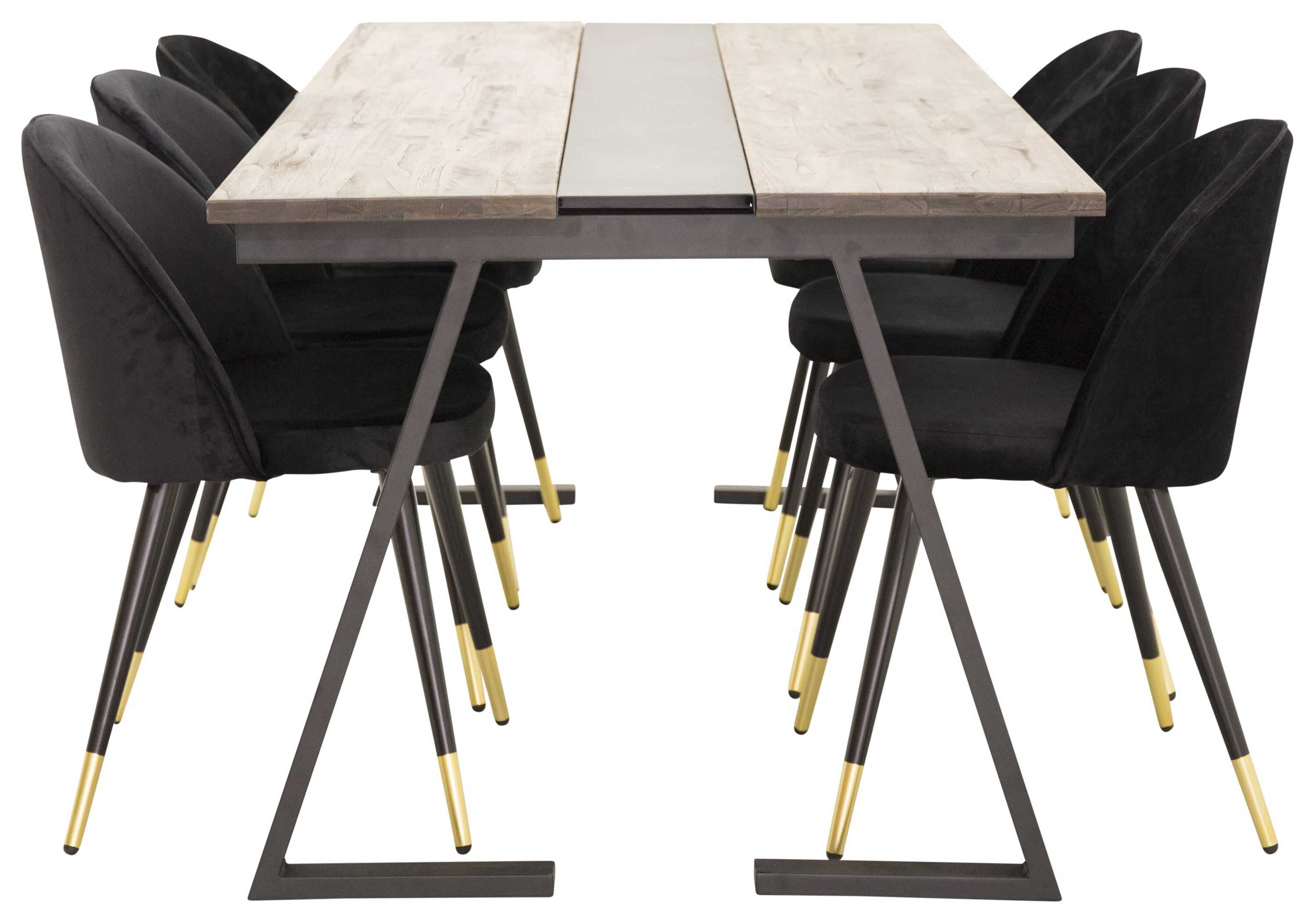 Venture Design Jakarta & Velvet matgrupp Natur/svart 6 st stolar & bord 200 x 90 cm