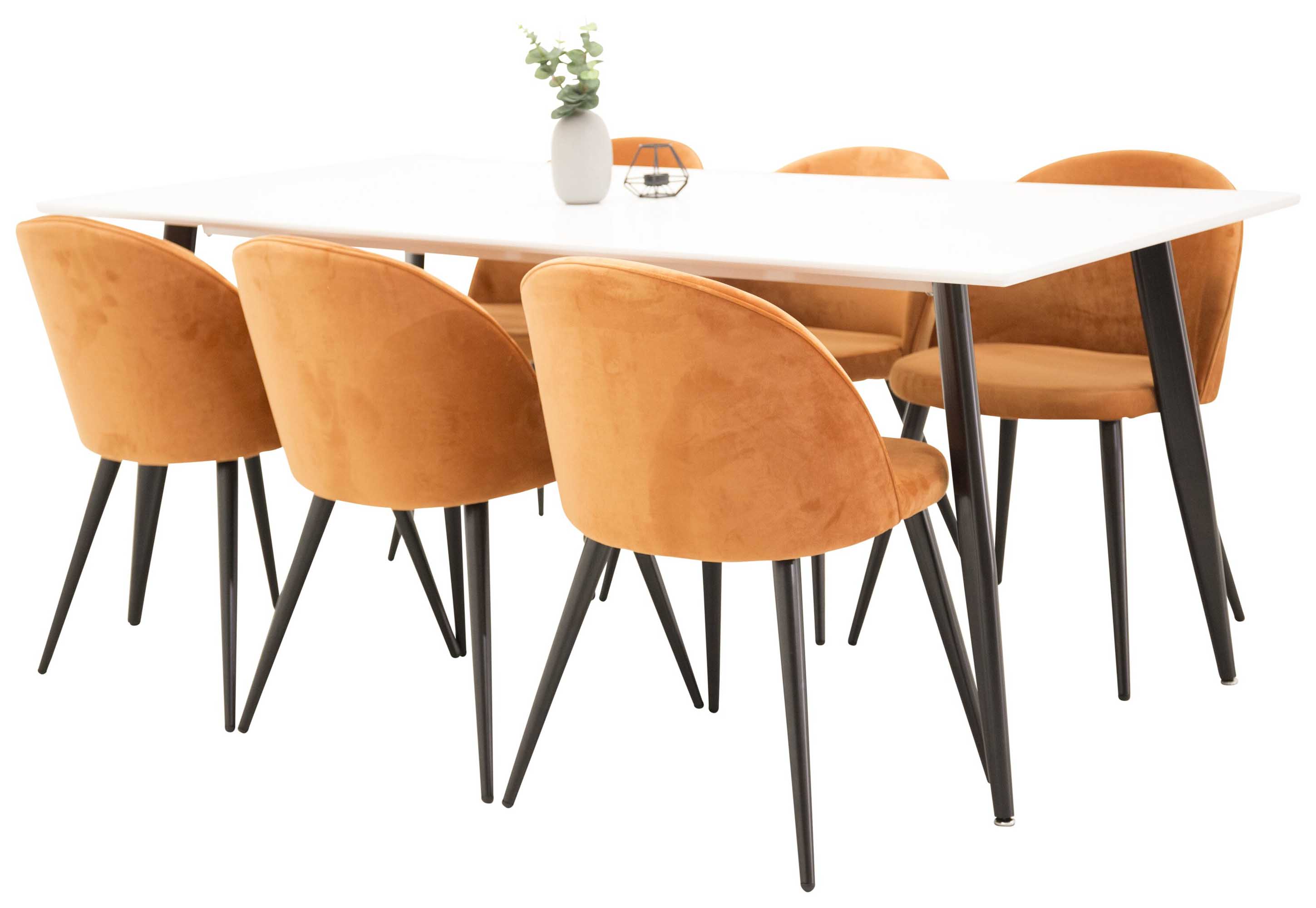 Venture Design Polar & Velvet matgrupp Vit/orange 6 st stolar & bord 180 x 90 cm