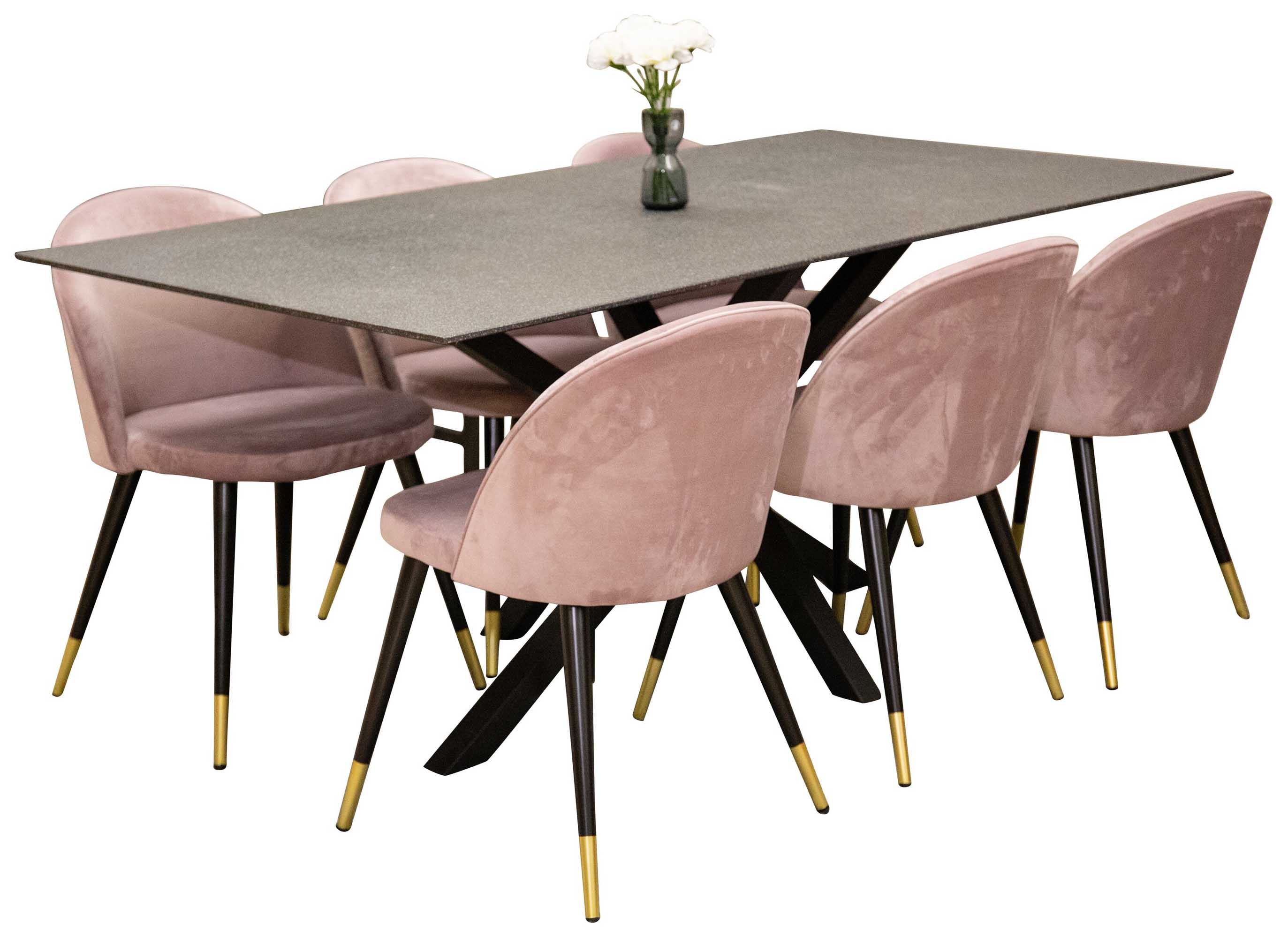 Venture Design Piazza & Velvet matgrupp Grå/svart 6 st stolar & bord 180 x 90 cm