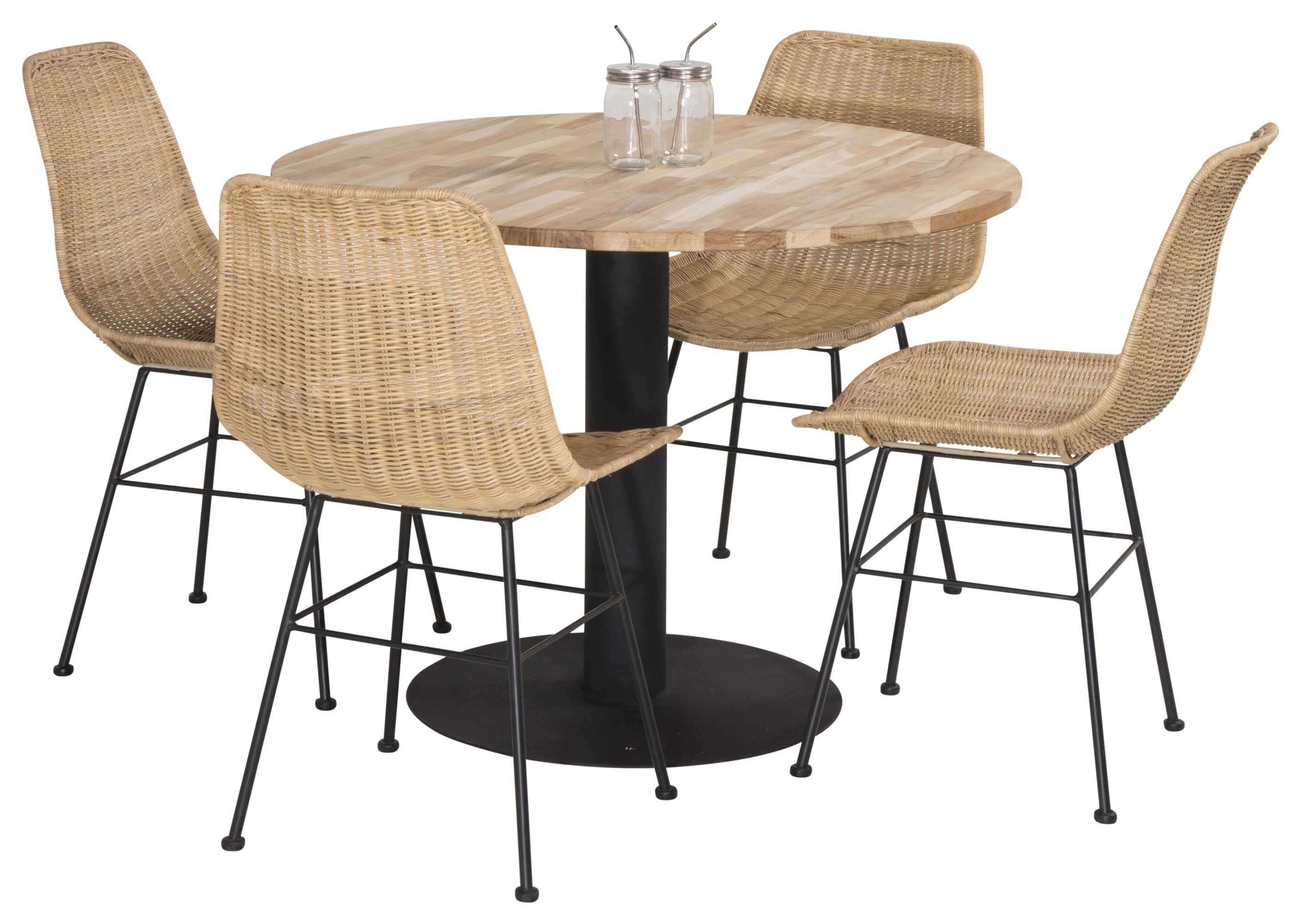 Venture Design Cirebon & Bali matgrupp Natur/svart 4 st stolar & bord 100 cm