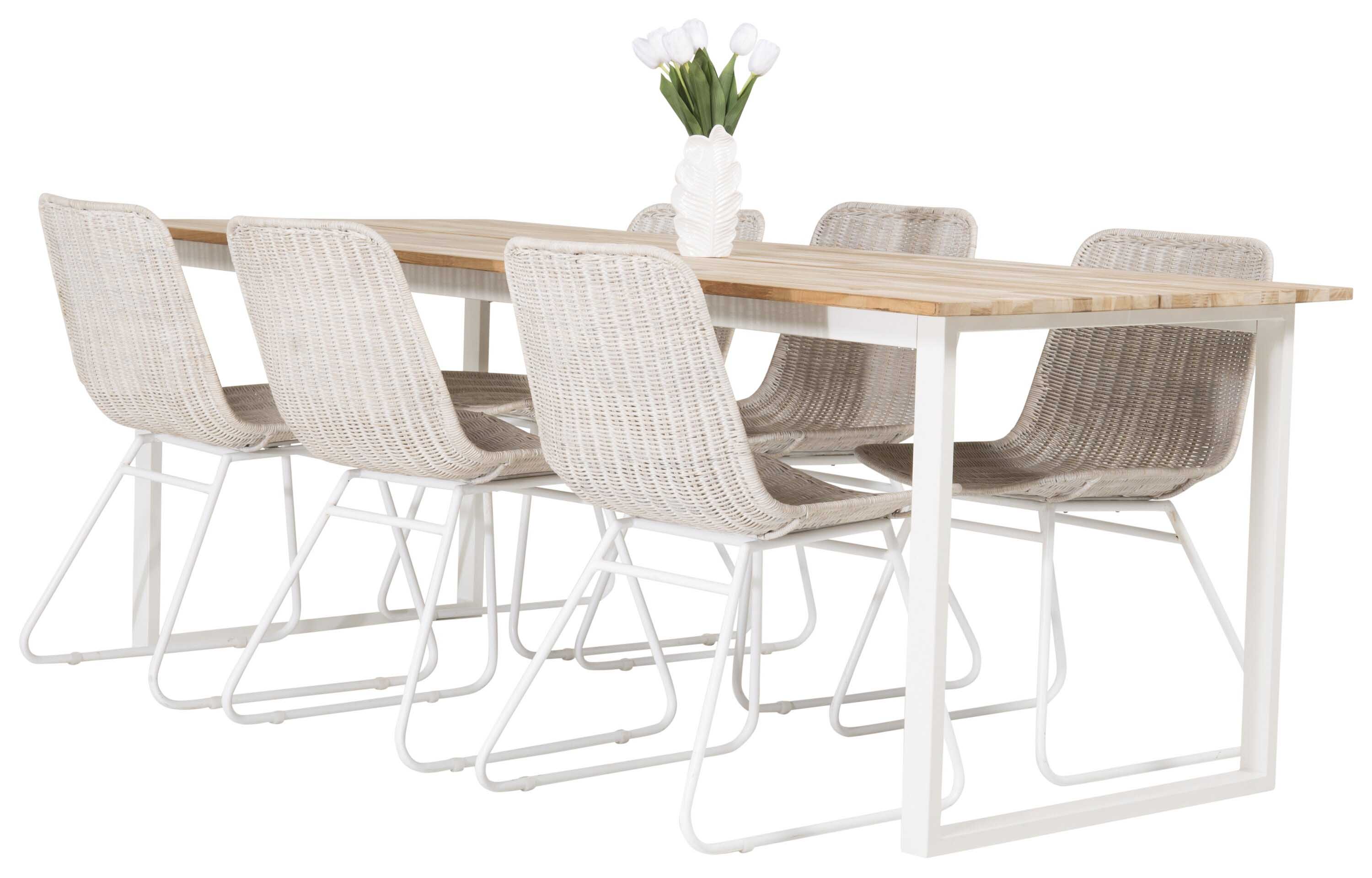 Venture Design Cirebon & Cirebon matgrupp Natur/vit 6 st stolar & bord 200 x 90 cm