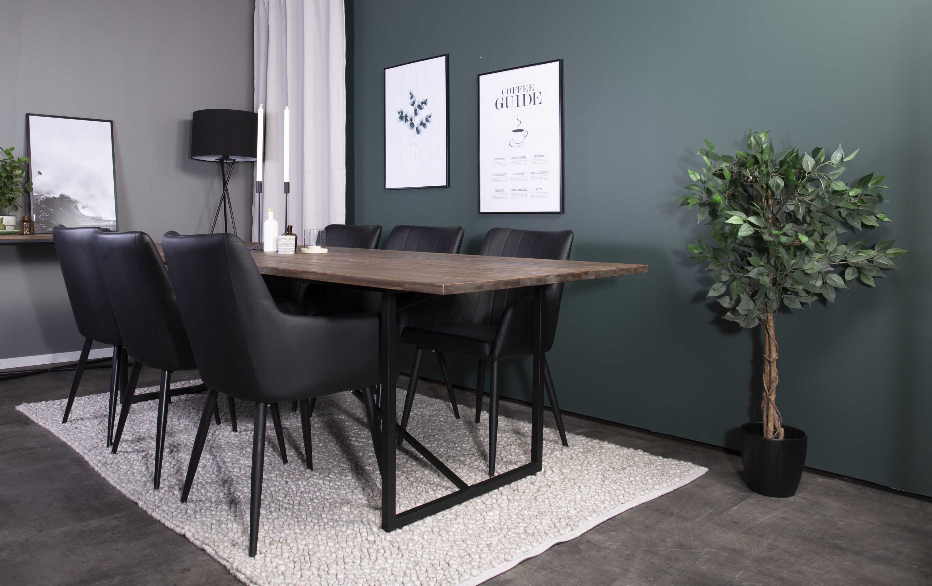 Venture Design Padang & Comfort matgrupp Natur/svart 6 st stolar & bord 250 x 100 cm